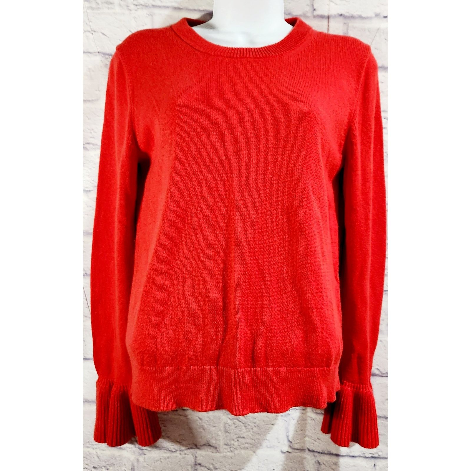 J.Crew J. Crew Red Long Sleeve Ruffled Cuffs Sweater Top Small Size S / US 4 / IT 40 - 1 Thumbnail