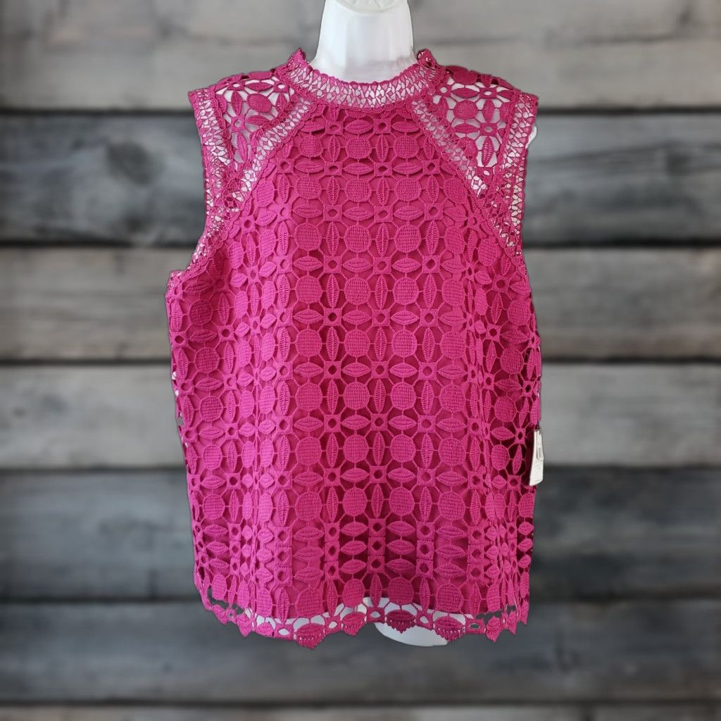 Laundry by Shelli Segal Laundry by Shelli Segal Womens Top Sleeveless Pink Crochet Lace Overlay 16 Blouse Shirt Adult Womens Size XXL / US 16-18 / IT 52-54 - 1 Thumbnail
