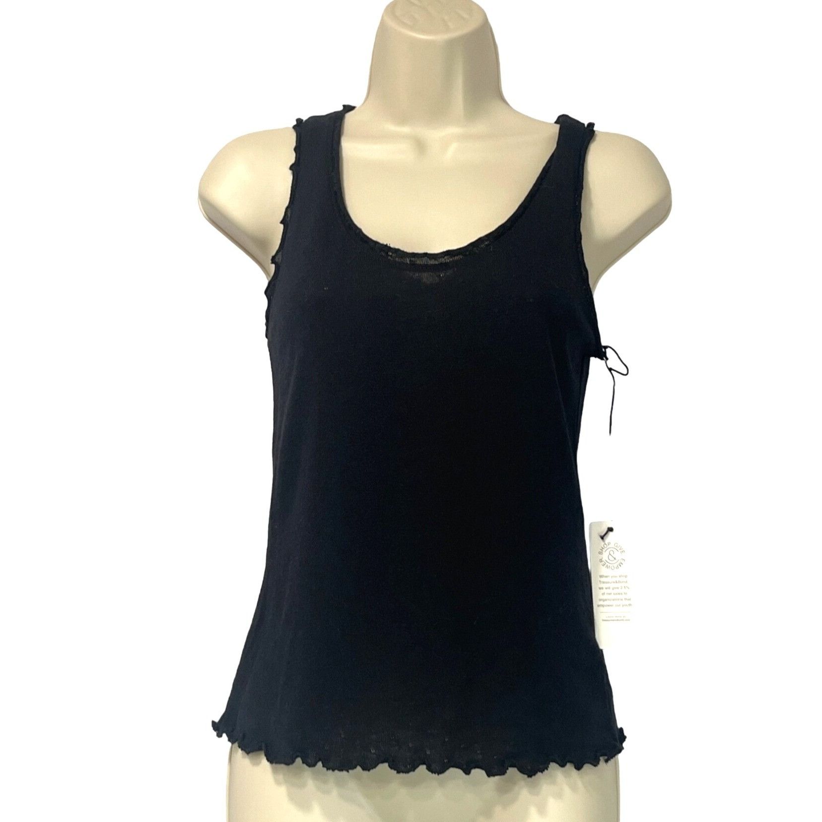 Other Treasure & Bond Lettuce Edge Pointelle Tank Top, Black, Sz. Size XL / US 12-14 / IT 48-50 - 3 Thumbnail