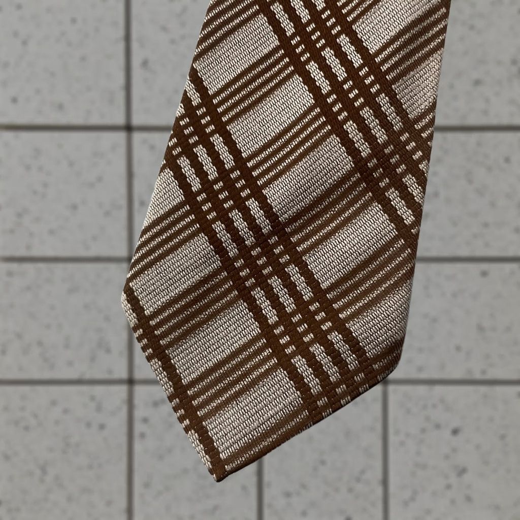 MCM vtg 1970s Woven Tie Textured Silver Gray Brown Cyber Plaid MCM Cowboy 3.5x58" Capsule Necktie Size ONE SIZE - 1 Thumbnail