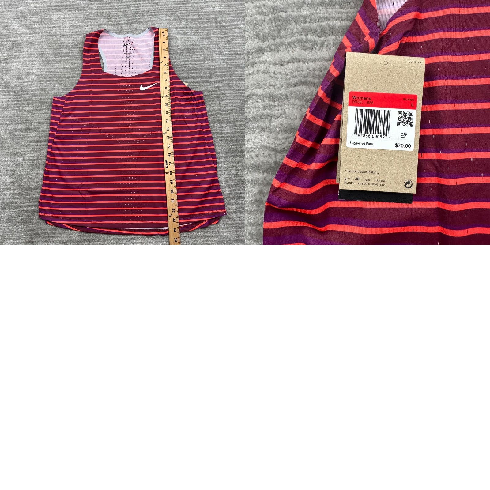 Nike Nike Tank Top Womens Large Red Striped Running Singlet DriFit Aeroswift Size L / US 10 / IT 46 - 8 Thumbnail