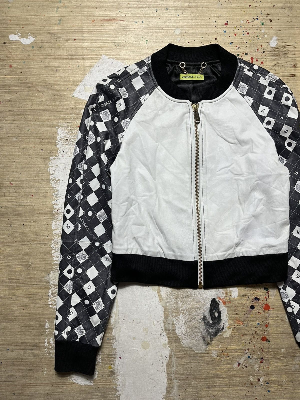 Versace × Versace Jeans Couture Versace Jeans Couture Damier Leather Bomber Jacket Size XS / US 0-2 / IT 36-38 - 2 Thumbnail