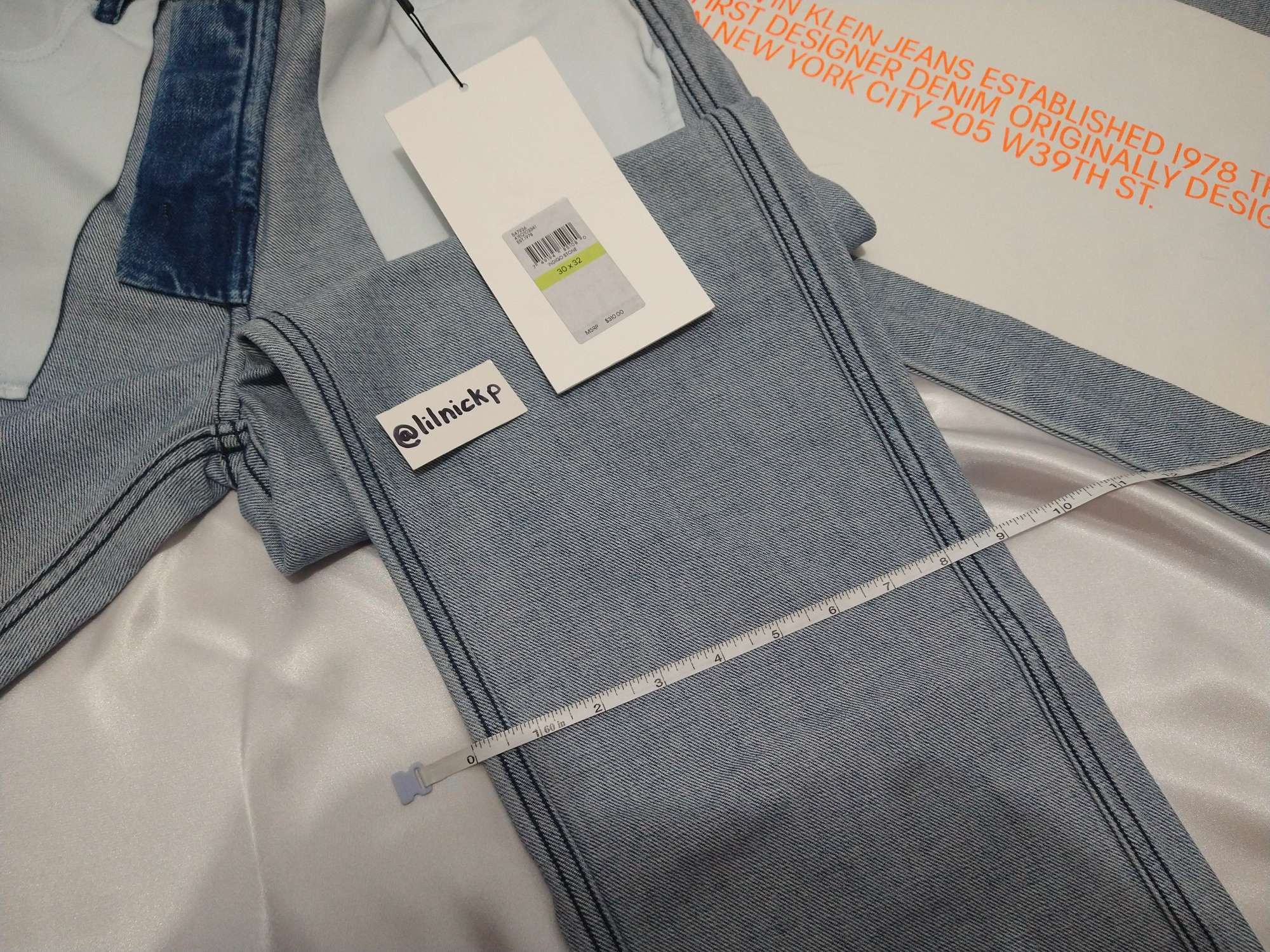Calvin Klein 205W39NYC EST. 1978 Straight Leg Inside Out Indigo Stone Jeans Size US 30 / EU 46 - 9 Thumbnail