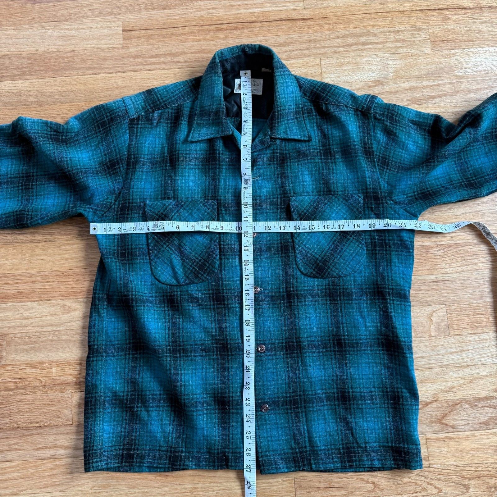 RRL Ralph Lauren Vintage 1970's Woolshire Teal Plaid Wool Flannel Size US M / EU 48-50 / 2 - 2 Thumbnail