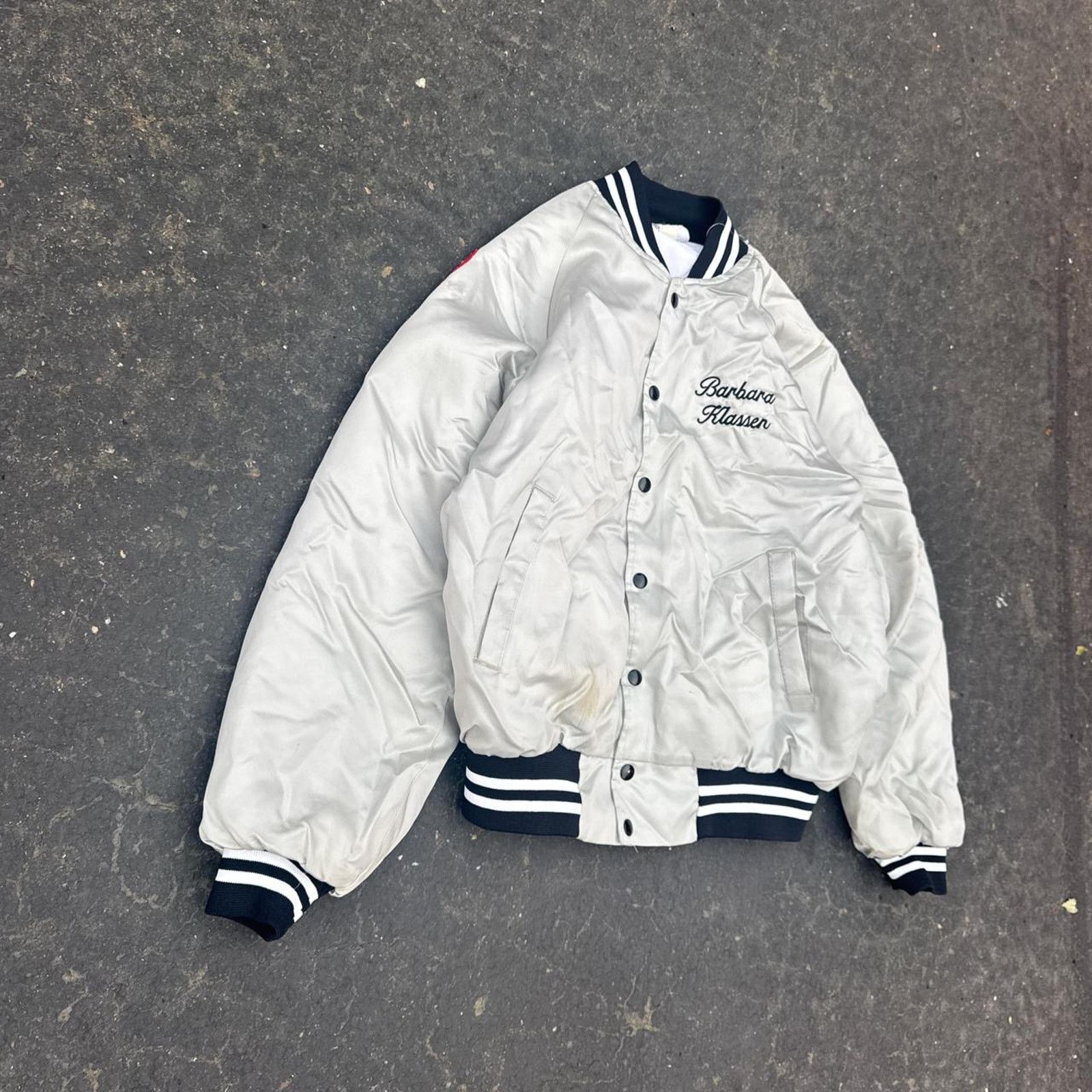 Vintage Vintage 80s Retro Satin Jacket with Arm Patches –Size Medium Size US M / EU 48-50 / 2 - 2 Thumbnail