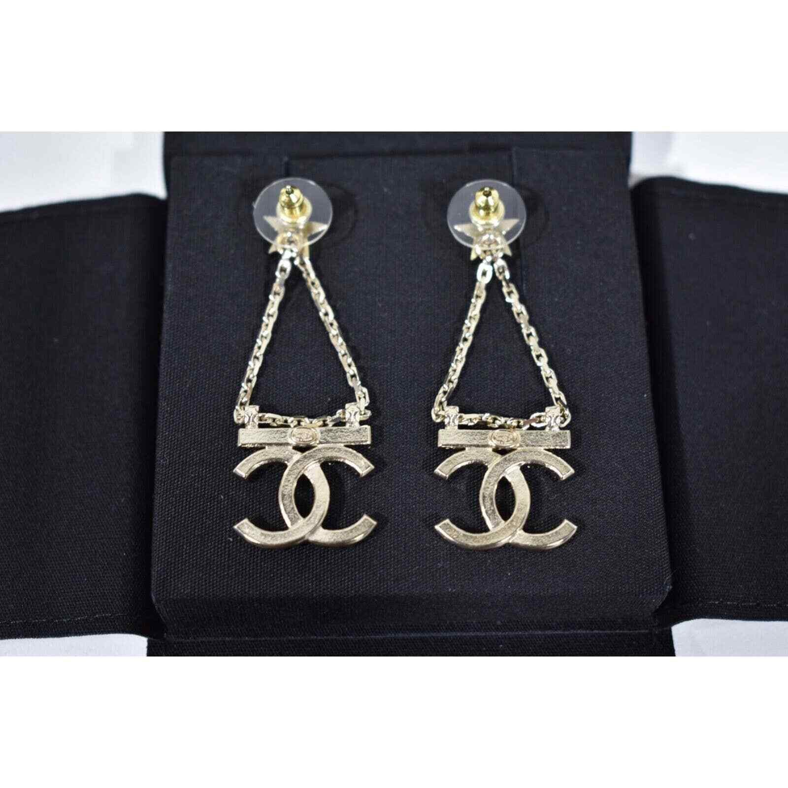 Chanel Chanel Gold Star Crystal Chain Dangle Statement Earrings Size ONE SIZE - 9 Thumbnail