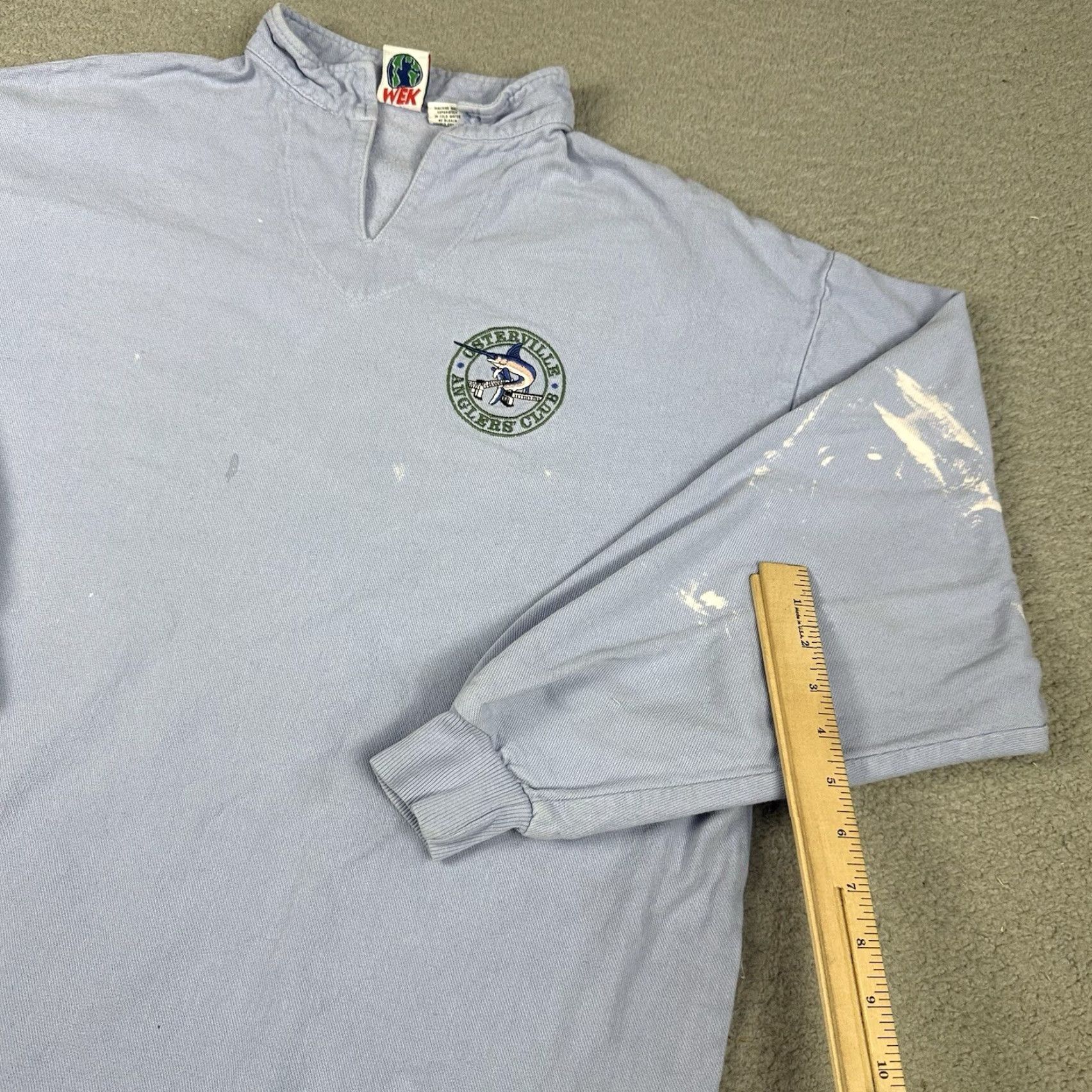 Vintage VINTAGE WEK Sweatshirt Mens M Blue USA Anglers Club 80s 90s Nautical Marine Outdoor Fishing Pattern Embroidered Pullover Mock Neck All Seasons Size US M / EU 48-50 / 2 - 7 Thumbnail