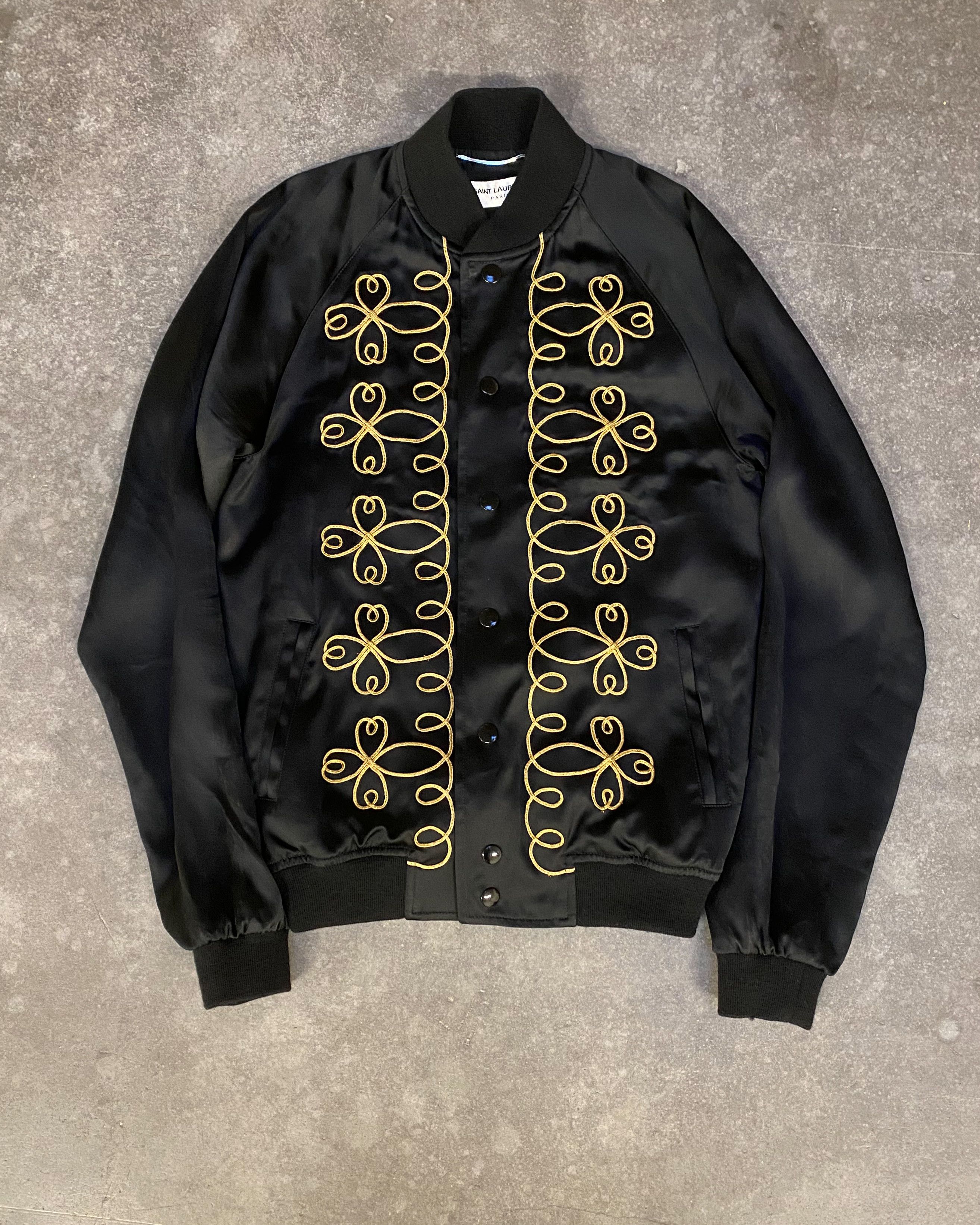 Image of Saint Laurent Paris Ss15 Napoleon Satin Teddy Jacket in Black, Men's (Size Small)