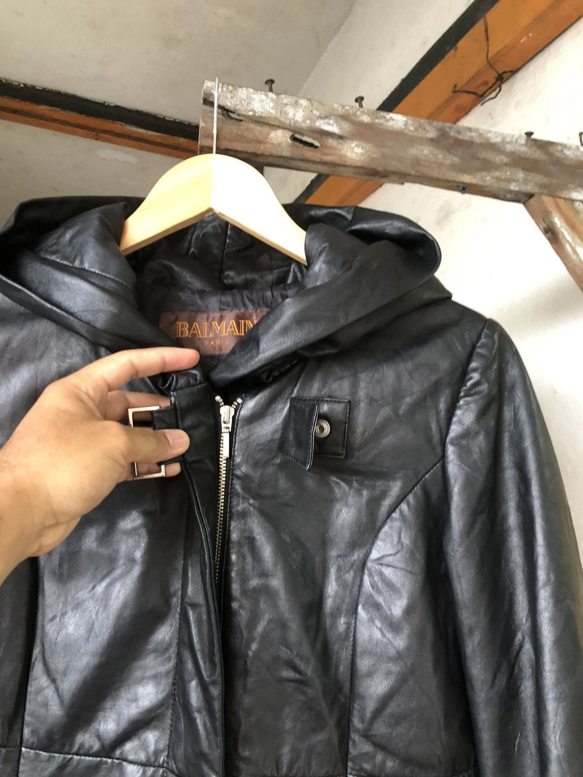 Balmain 🏴 Vintage Balmain Paris Soft Leather Long Jacket Wt Hoodie Size S / US 4 / IT 40 - 10 Thumbnail