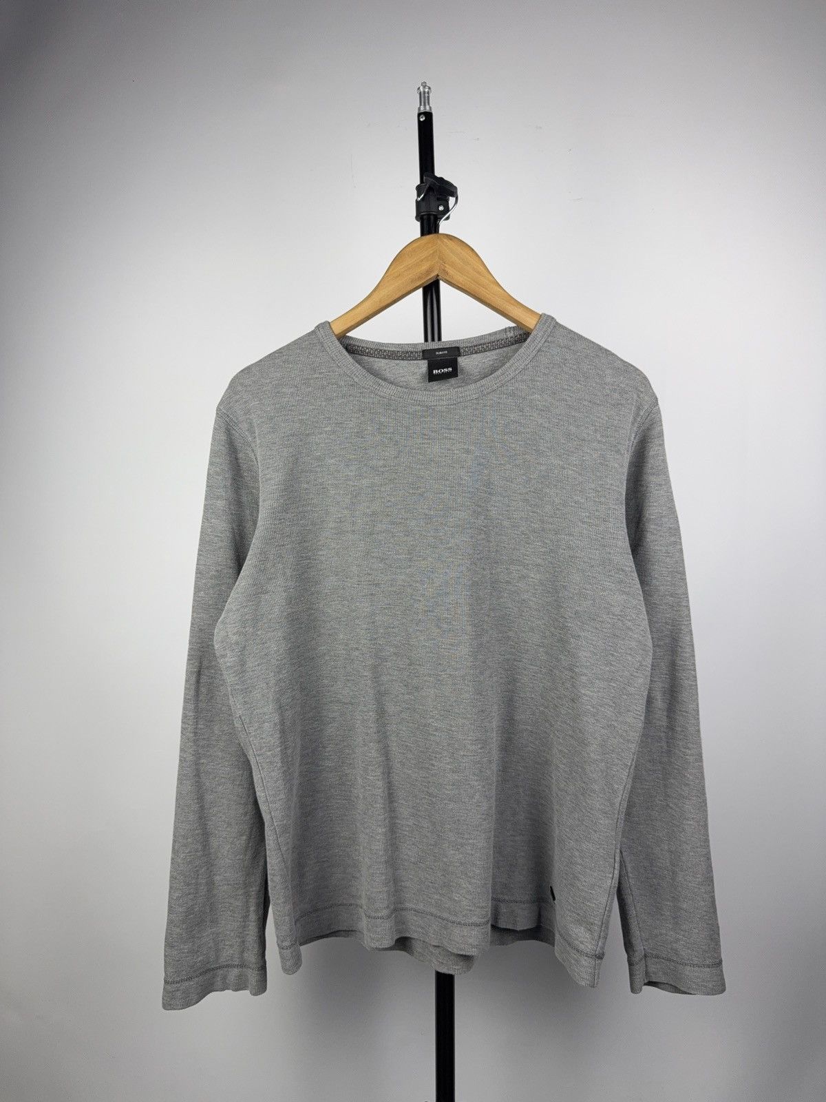 Hugo Boss Luxury BOSS Slim Fit Gray Waffle Knit Long Sleeve Shirt M Size US M / EU 48-50 / 2 - 1 Thumbnail