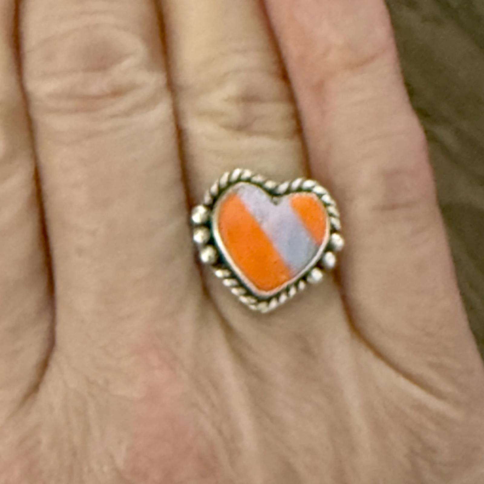 Designer Southwest Heart Opal Inlay Adjustable Sterling Silver Ring Size ONE SIZE - 6 Thumbnail