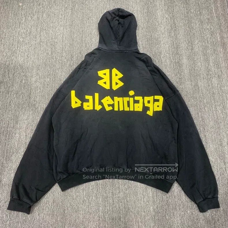 Balenciaga Balenciaga Black Water-Washed Destroyed Tape Hoodie Sweats Size US L / EU 52-54 / 3 - 2 Thumbnail