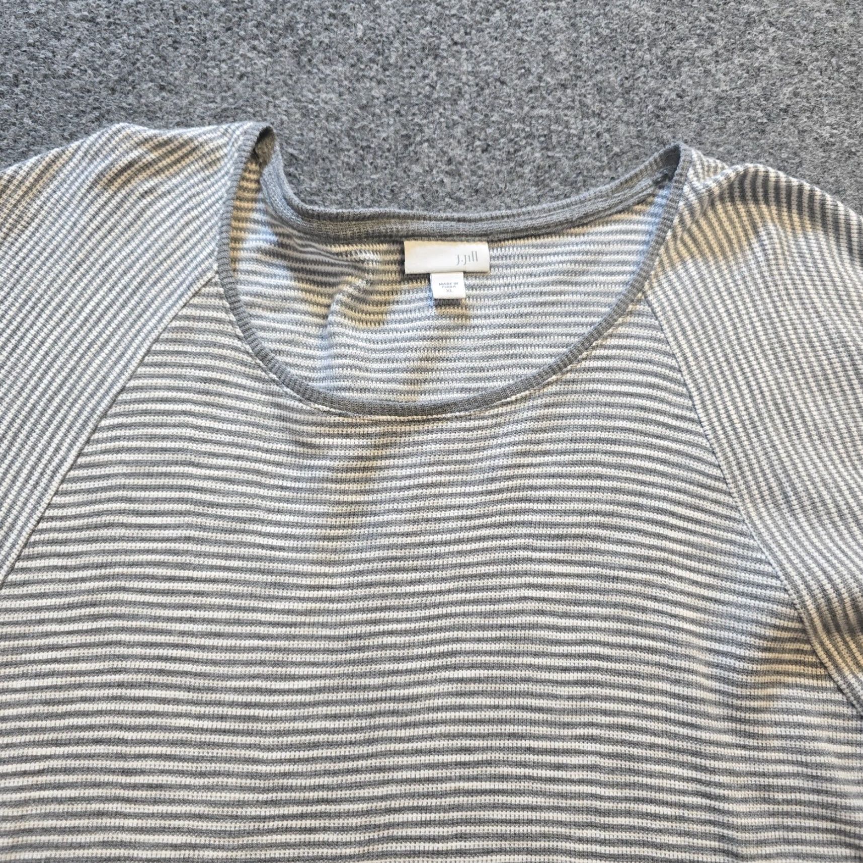J. Jill J. Jill Blouse Women's XL Gray Striped Thermal Texture Long Sleeve Knit Cotton Regular Fit Shirt Size XL / US 12-14 / IT 48-50 - 2 Thumbnail