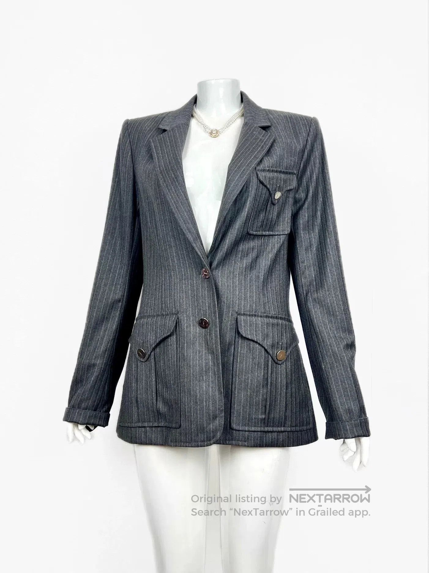 Saint Laurent Paris YSL Gray Pinstripe Wool Blazer. Size S / US 4 / IT 40 - 1 Thumbnail