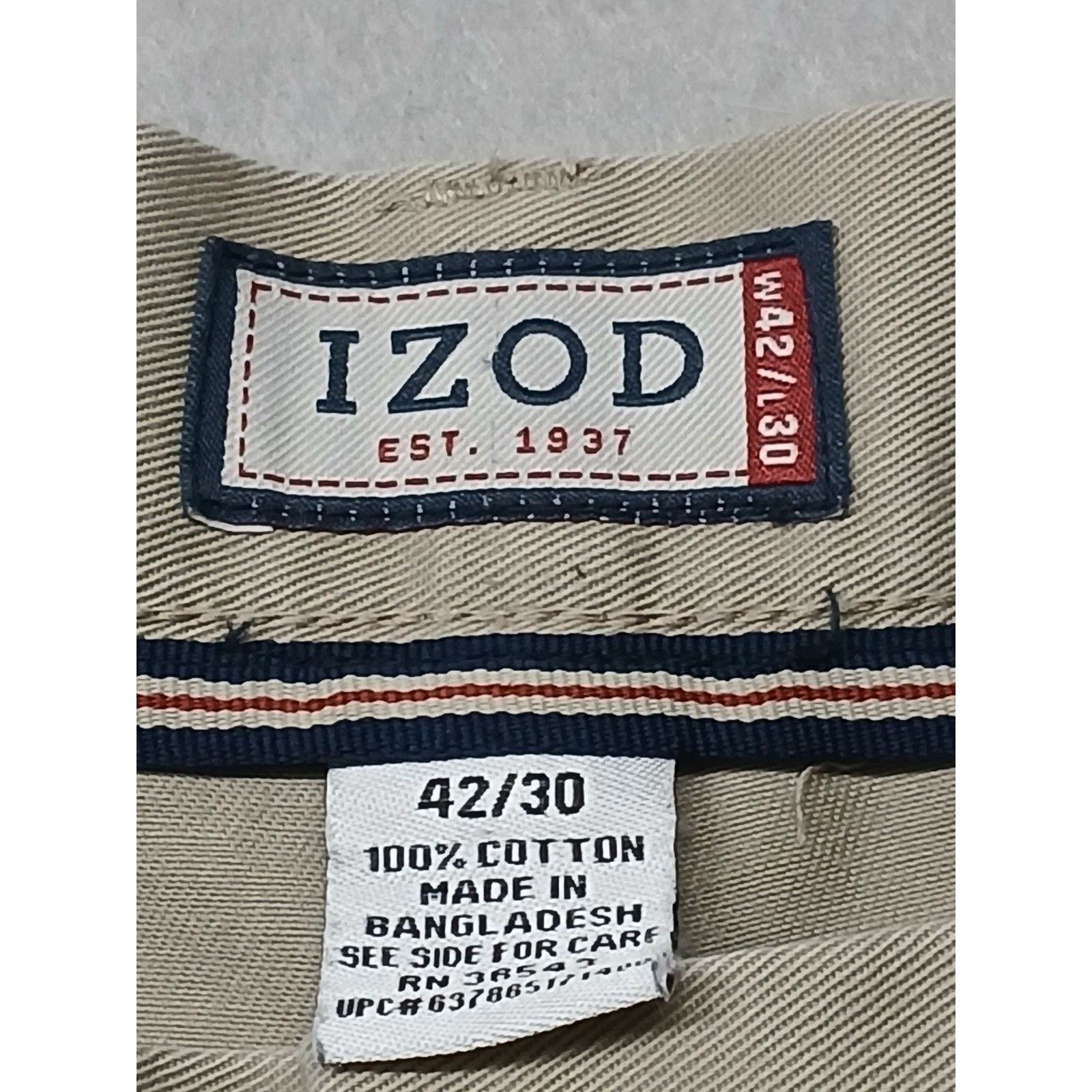 Izod Izod (42x30) Men's Beige Khaki Relaxed Straight Dress Slacks Size US 42 / EU 58 - 7 Thumbnail