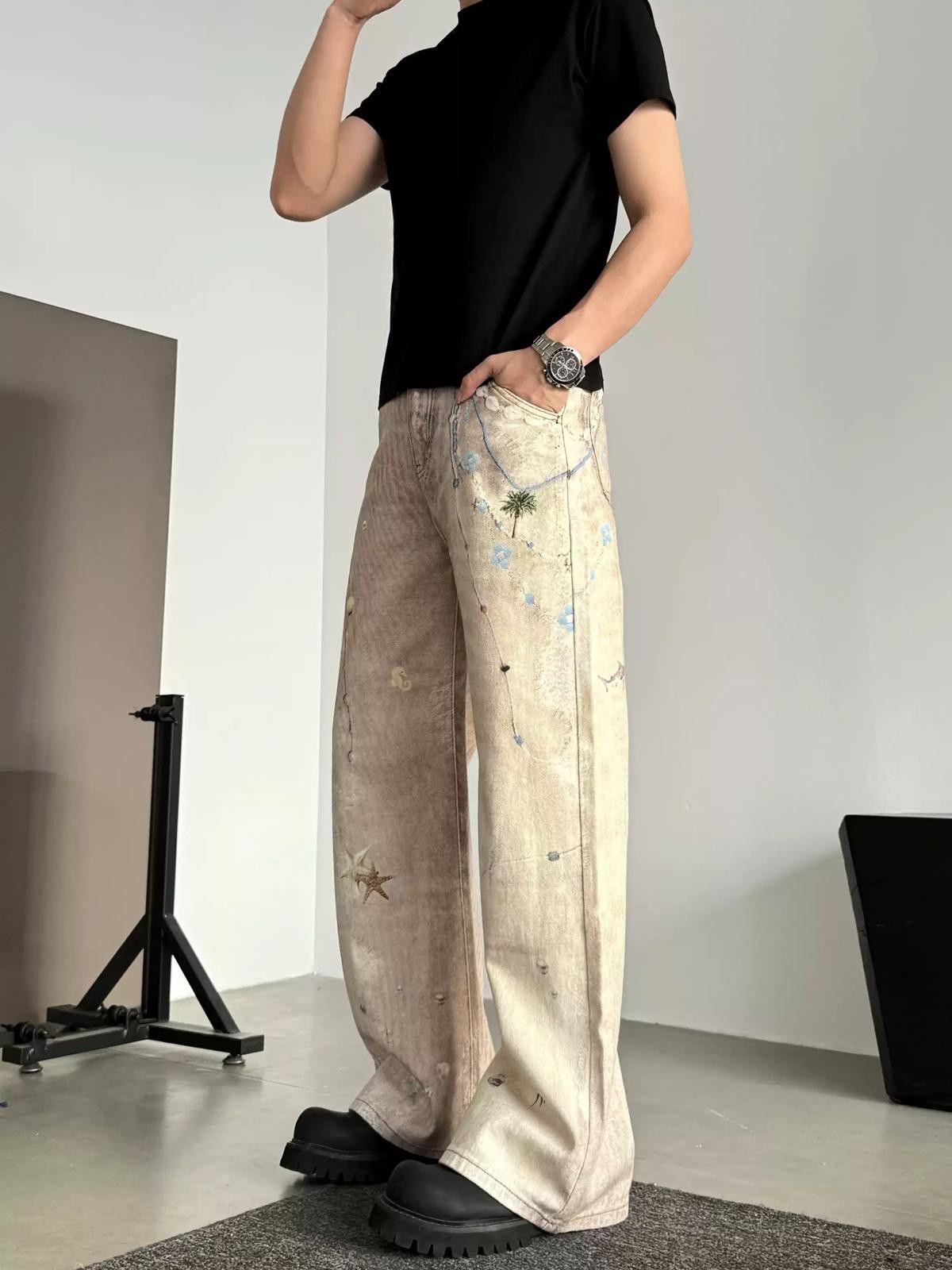 Other Wide-Leg Star Print Graphic Denim Jeans Size US 30 / EU 46 - 4 Thumbnail