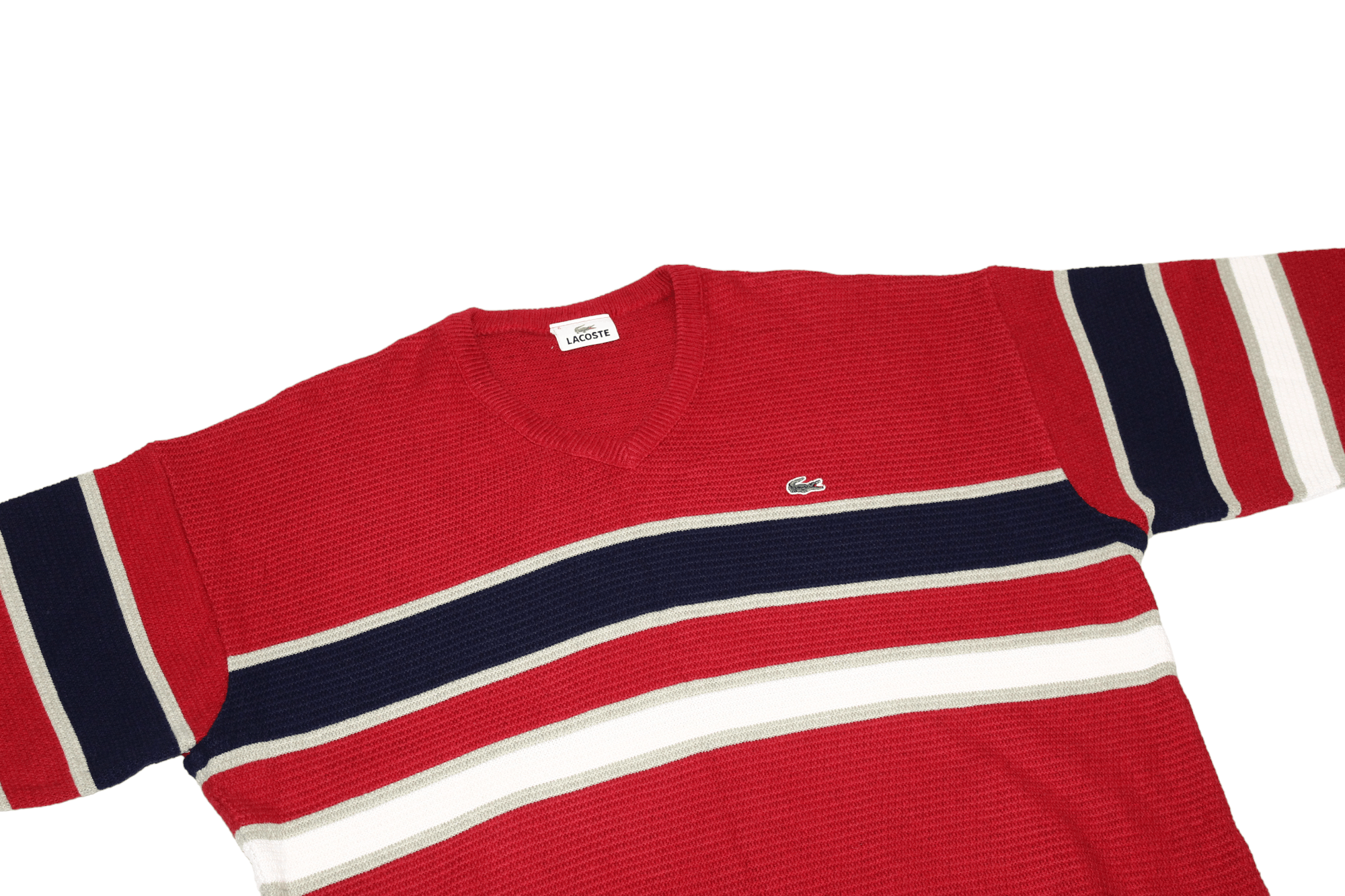 Lacoste VTG 80s Lacoste V-neck Rib Knit Acrylic Cotton Jumper Size US XL / EU 56 / 4 - 3 Thumbnail