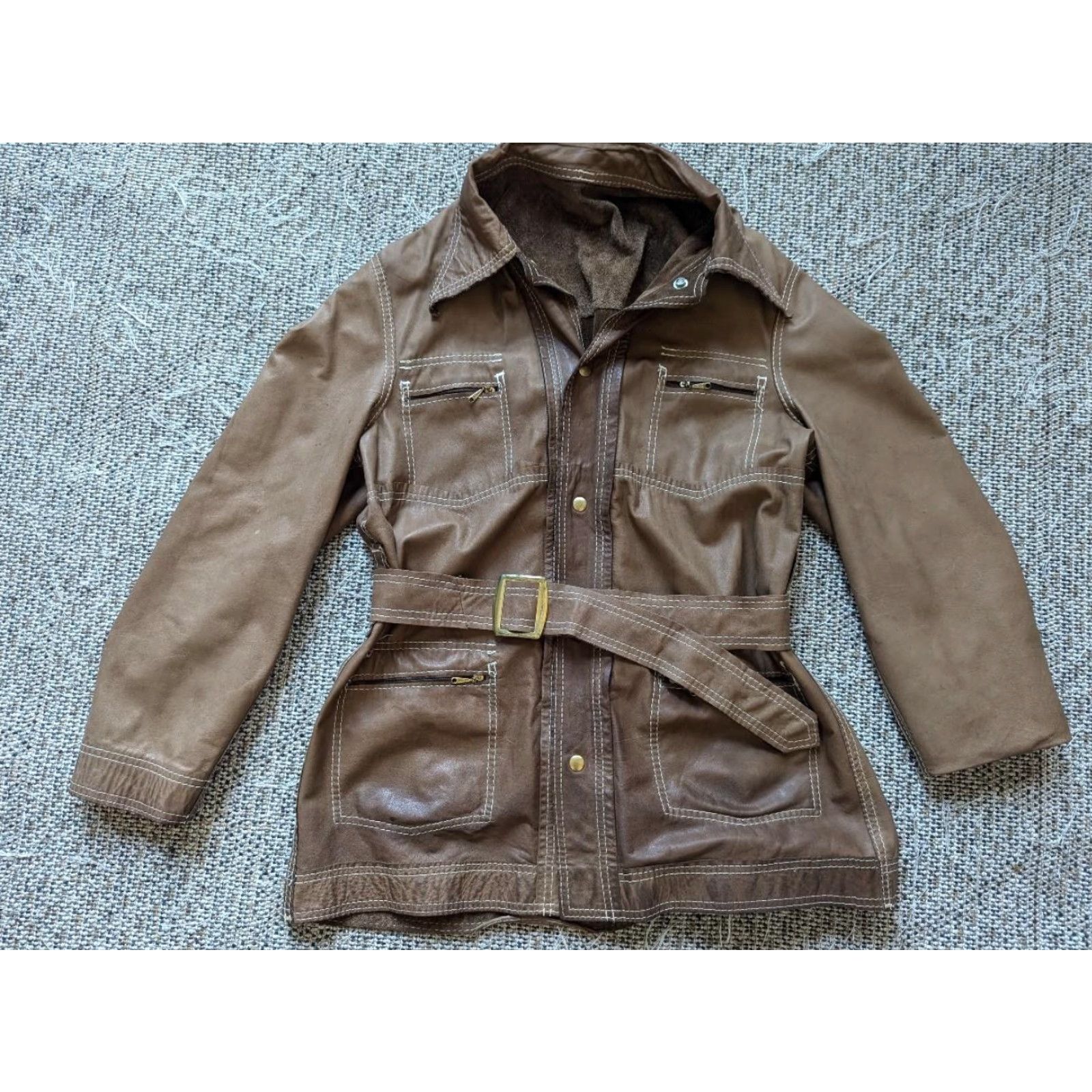 Sears VINTAGE SEARS COAT leather split-suede COWHIDE belted western jacket 42 M Brown Mens Size US M / EU 48-50 / 2 - 7 Thumbnail