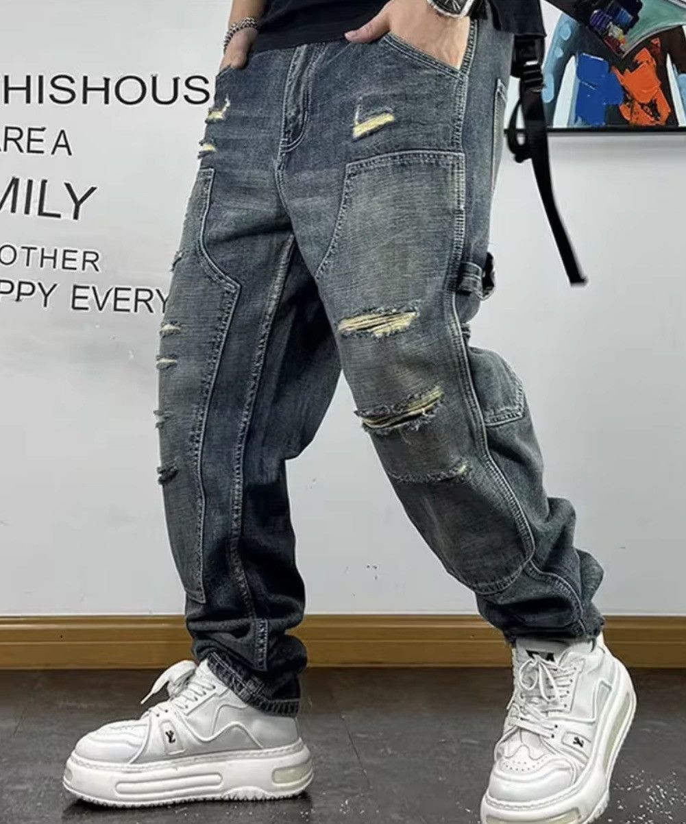 Ripped Patch Baggy Jeans