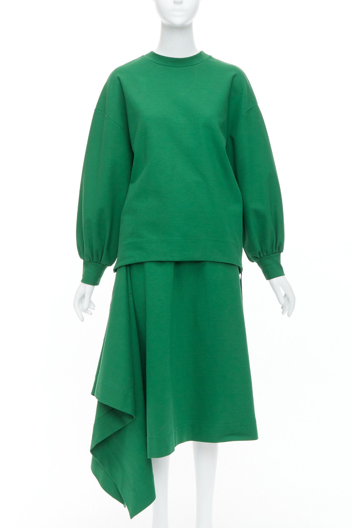 HYKE HYKE green cotton pullover sweater asymmetric hem skirt set JP2 M Size S / US 4 / IT 40 - 1 Thumbnail