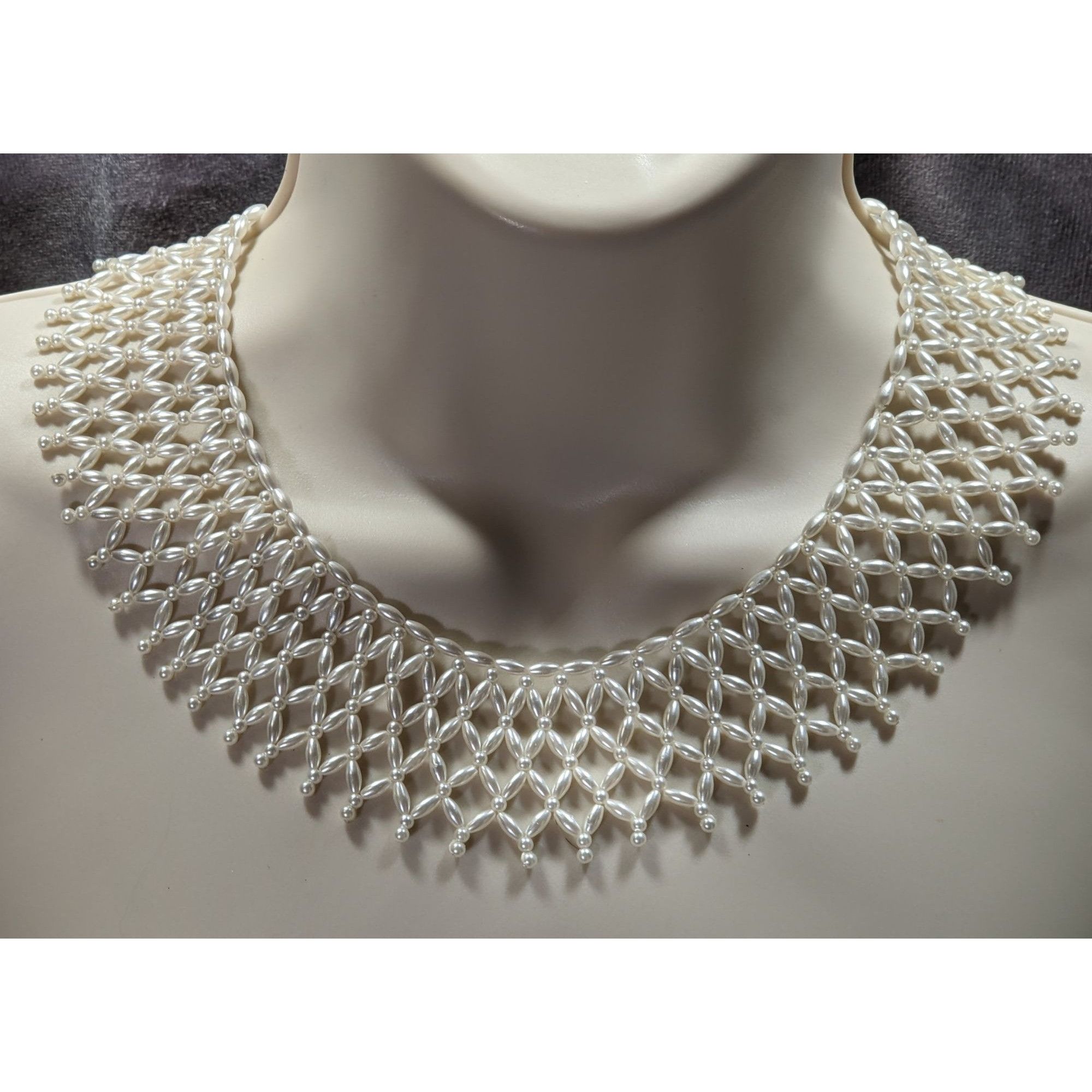 Handmade Vintage Handmade Faux Pearl Beaded Collar Necklace Size ONE SIZE - 6 Thumbnail
