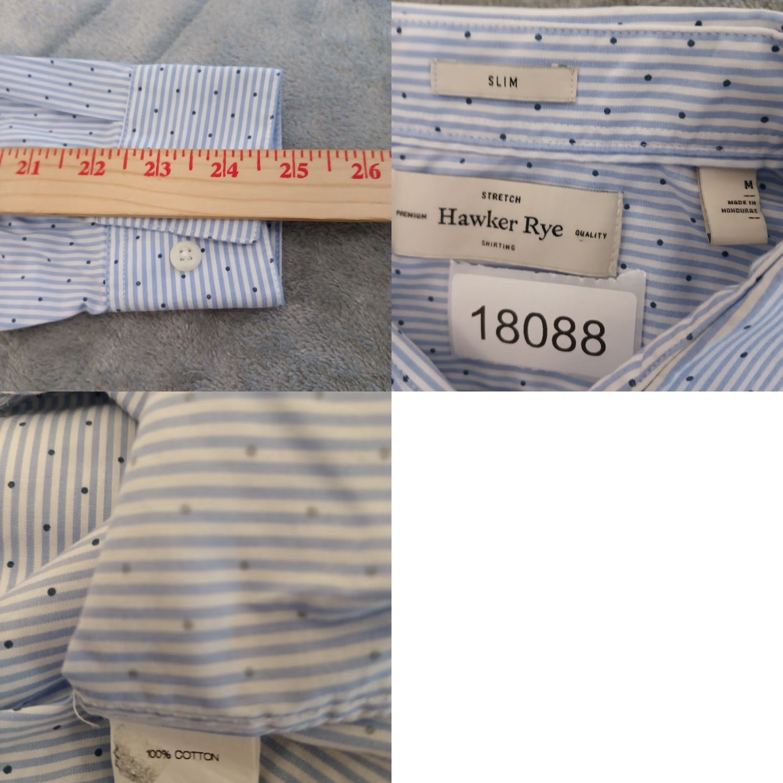 Vintage Hawker Rye Shirt Mens M Blue Polka Dot Long Sleeve Button Up Cotton Slim Size US M / EU 48-50 / 2 - 8 Thumbnail