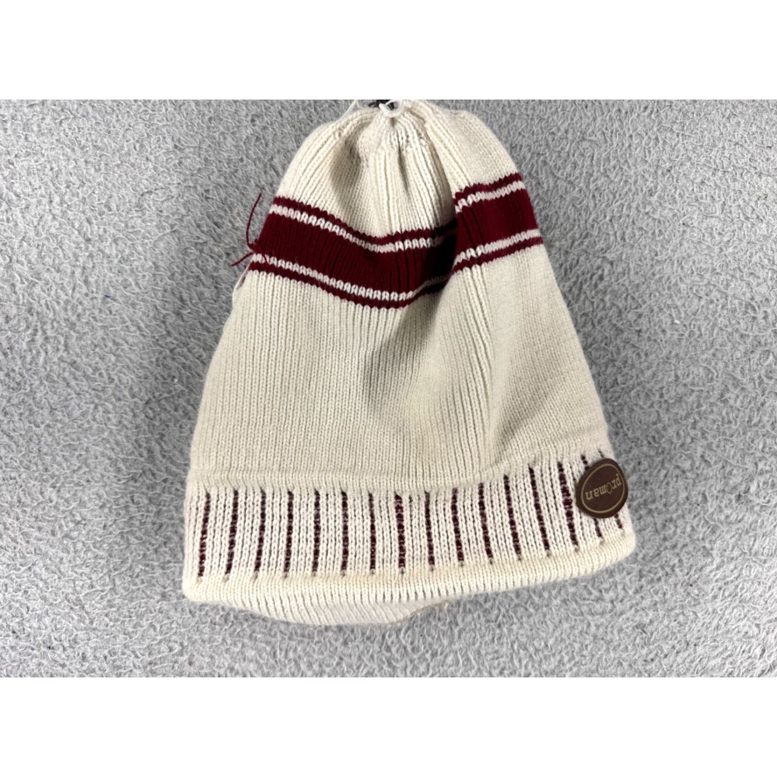 Vintage Proman Women's Beanie Knit Acrylic Casual Ski Snowboard Fall Winter One Size Red White Size ONE SIZE - 5 Thumbnail