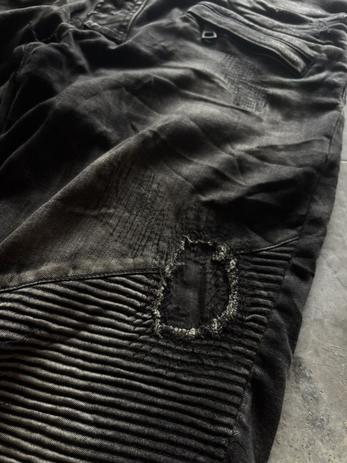 In The Attic IN THE ATTIC BIKER PANT BALMAIN STYLE SASHIKO DISTRESSED Size US 34 / EU 50 - 15 Thumbnail