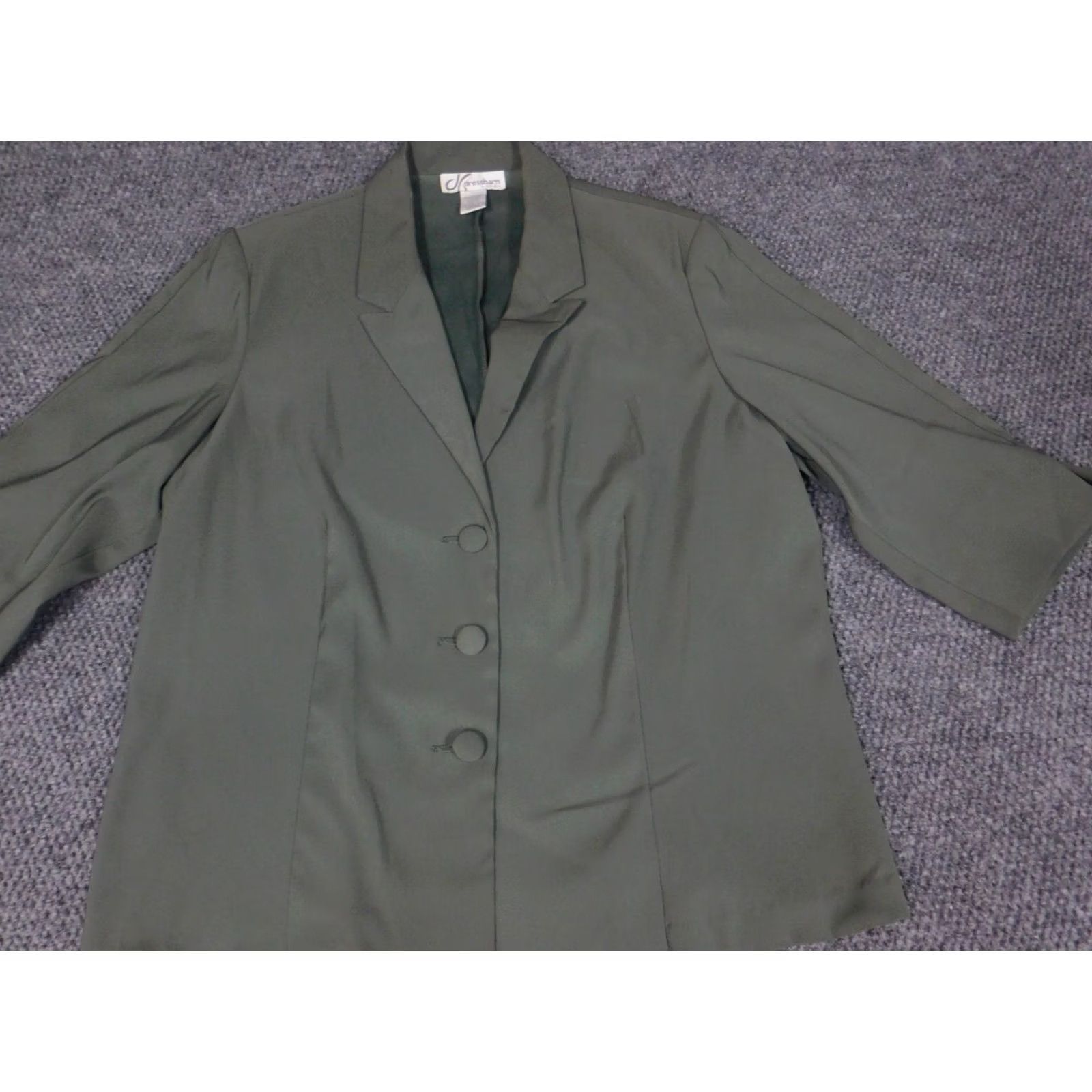 Vintage Dressbarn Blazer Jacket 1X Plus Green Solid Mid-Length Polyester Rayon Collared Embroidered Button Closure Size XL / US 12-14 / IT 48-50 - 3 Thumbnail