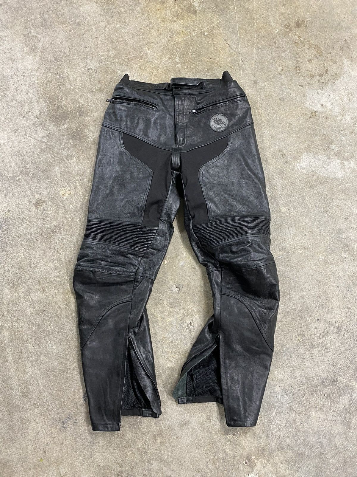 image of Genuine Leather x Leather Rubber Side Down Motorcycle Leather Pants in Black, Men's (Size 28)