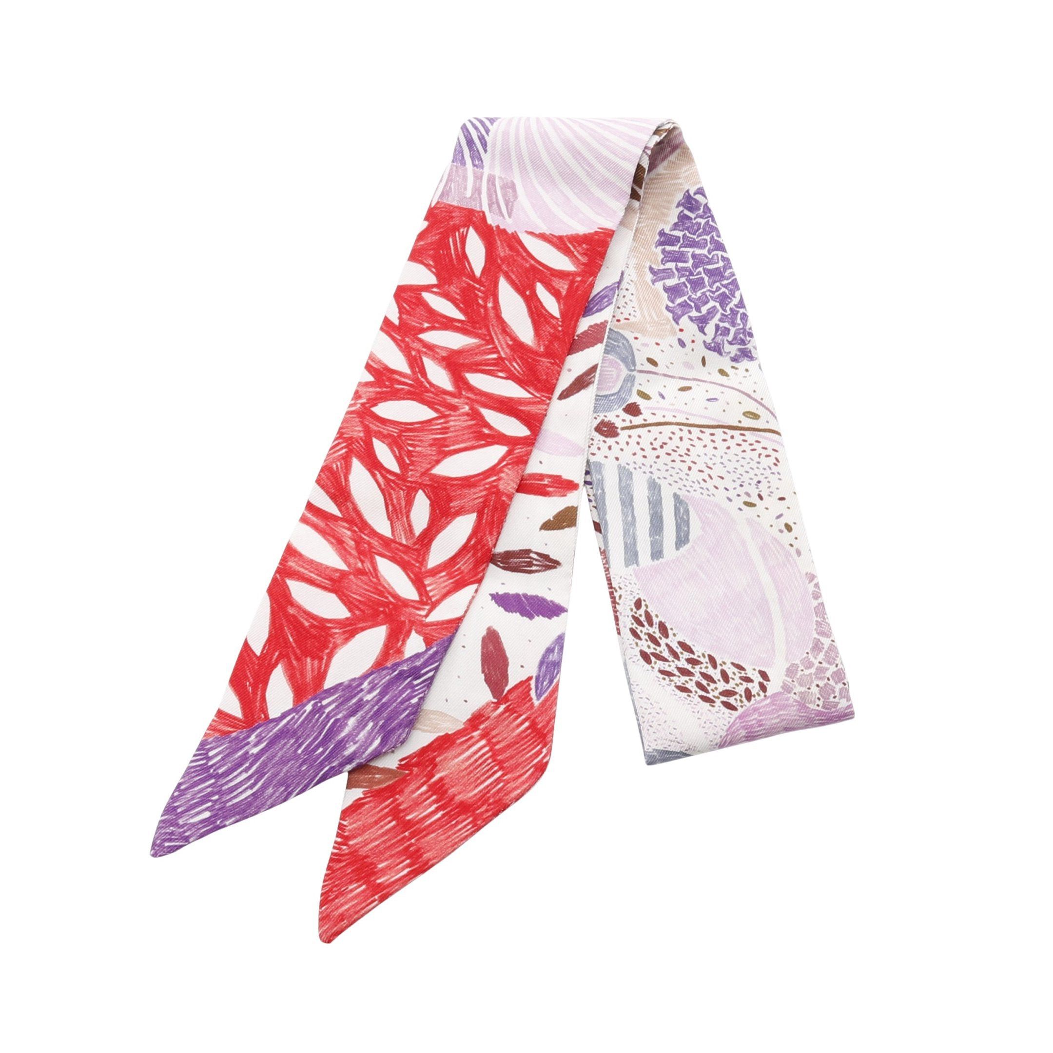 Hermes Hermes Twilly Chacun Fait Son Nid Ribbon Scarf Silk Purple Multicolor Size ONE SIZE - 1 Thumbnail