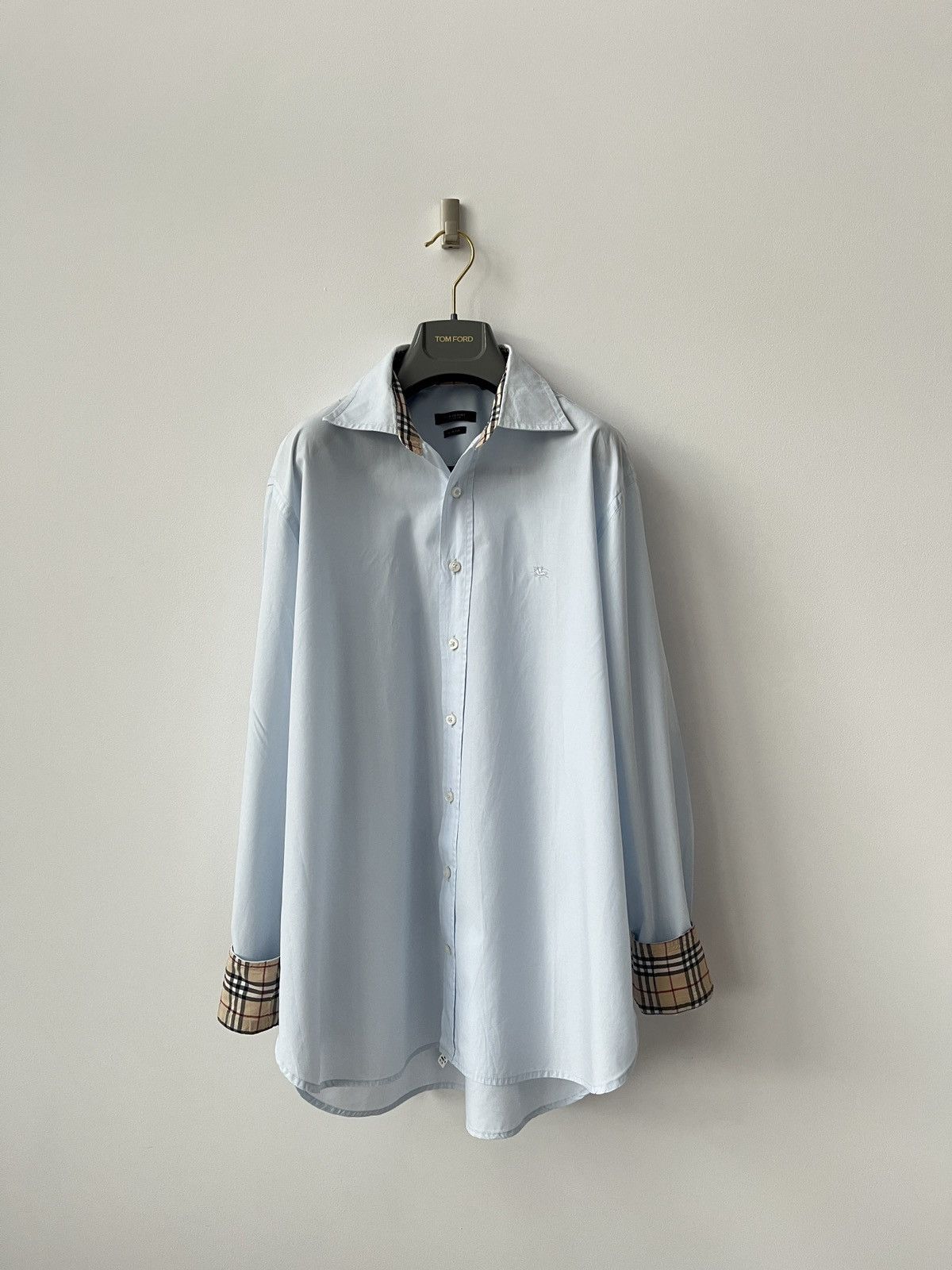 Burberry Vintage Burberry Nova Check Cuffs Shirt Baby Blue Luxury Size US XL / EU 56 / 4 - 1 Thumbnail