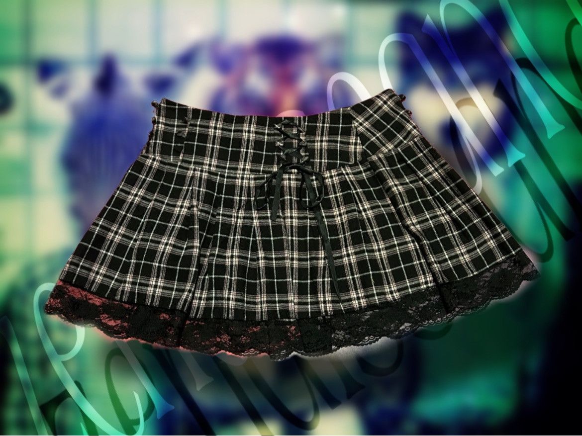 Japanese Brand × Vintage Pink and White Shein Plaid Lace Up Skirt Size 30" / US 8 / IT 44 - 1 Thumbnail