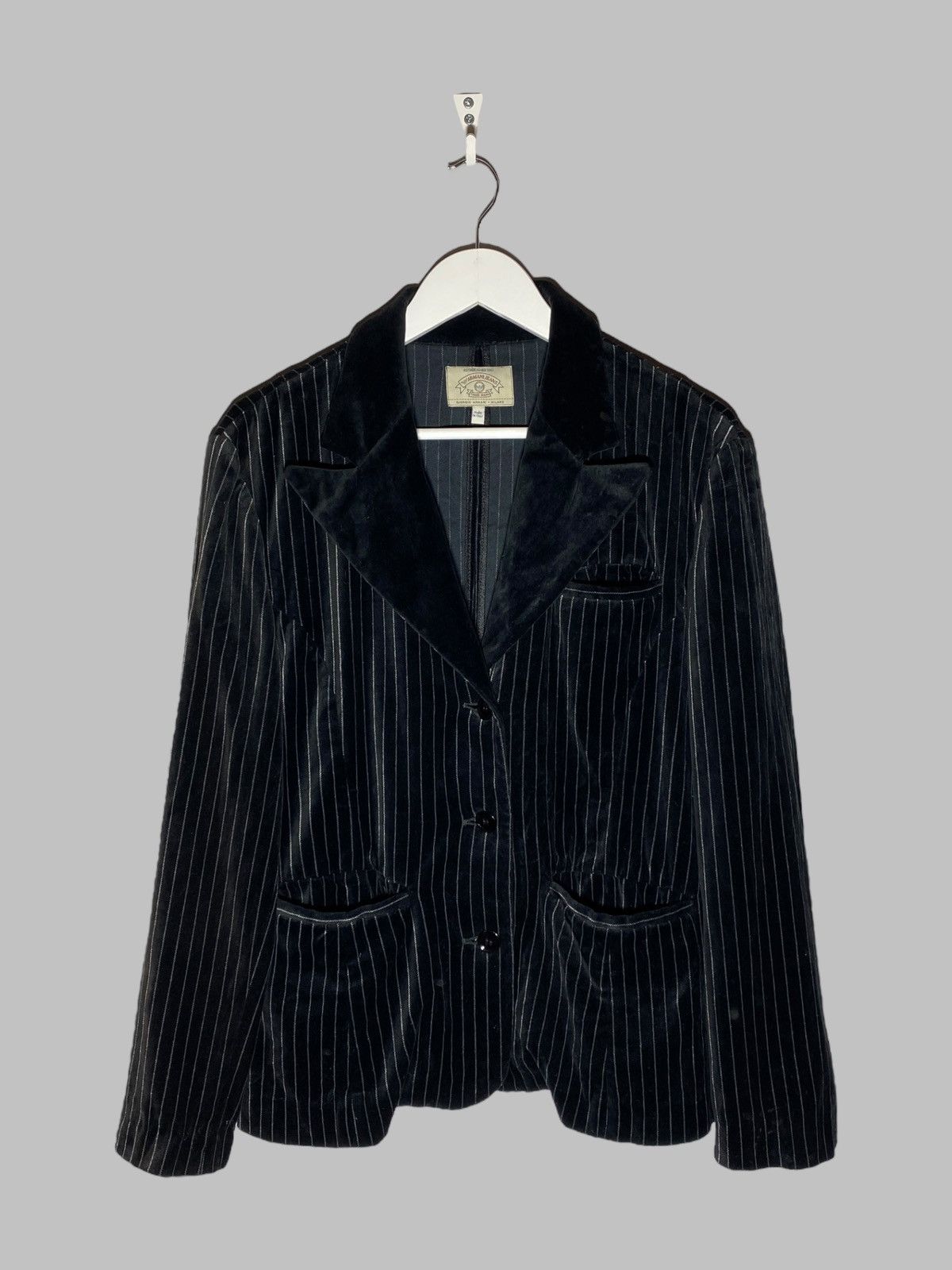 Armani Vintage 90s Armani Jeans Velour Striped Black Women’s Blazer Size M / US 6-8 / IT 42-44 - 1 Thumbnail