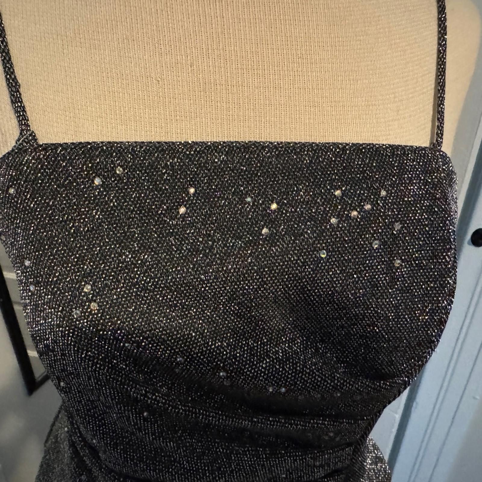 Designer Black and Silver Rhinestone spaghetti strap top Size S / US 4 / IT 40 - 2 Thumbnail