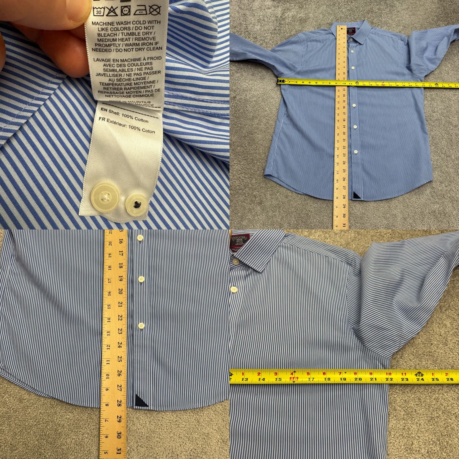 UNTUCKit Untuckit Dress Shirt Mens Medium Blue Striped Friulano Two Ply Cotton Woven NWOT Size 40R - 8 Thumbnail
