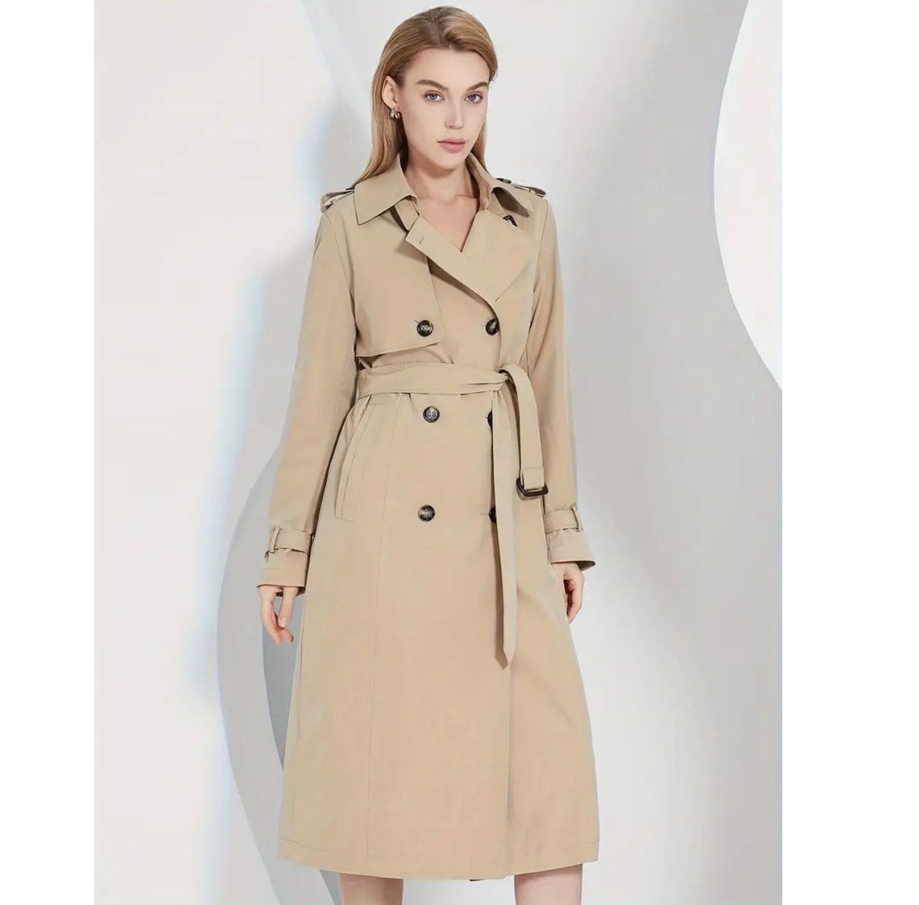 ジャケット・アウター loose double breasted trench coat Amazon.com: Ffnkrnfi Women's Mid-Length Trench Coat - All