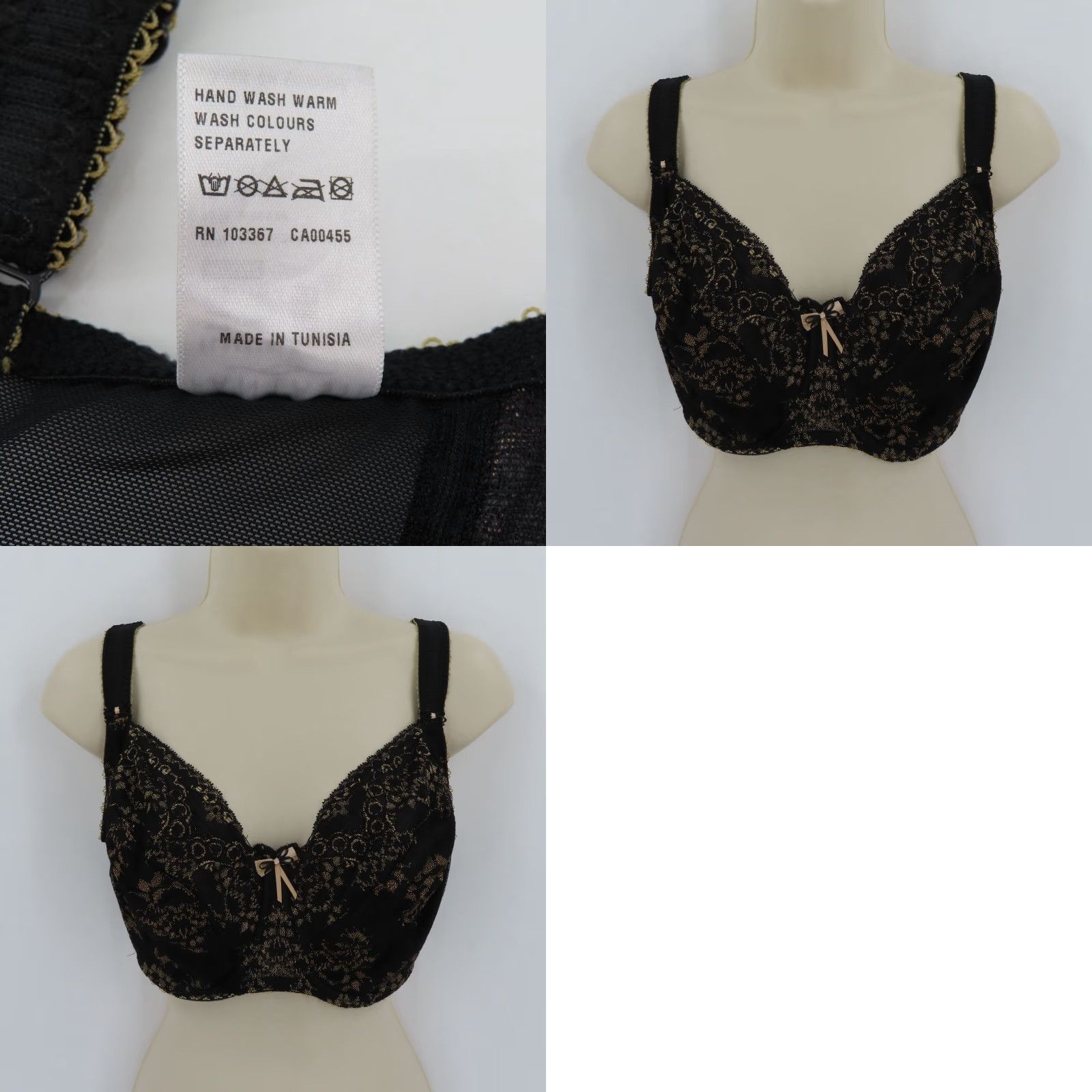 Vintage Fantasie Bra 32HH Black Floral Underwired Bow Style FL2411BLK Bra Women HH Flower T-Shirt 32 Black Womens Size ONE SIZE - 9 Thumbnail