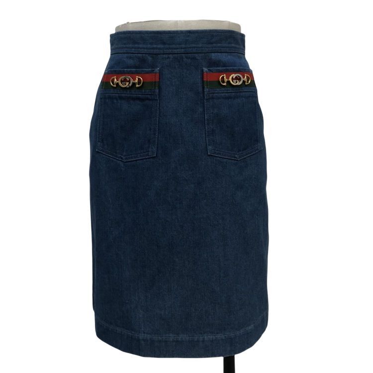 Gucci Gucci Web Detail Denim Mini Skirt Size 38 Size 26" / US 2 / IT 38 - 1 Thumbnail