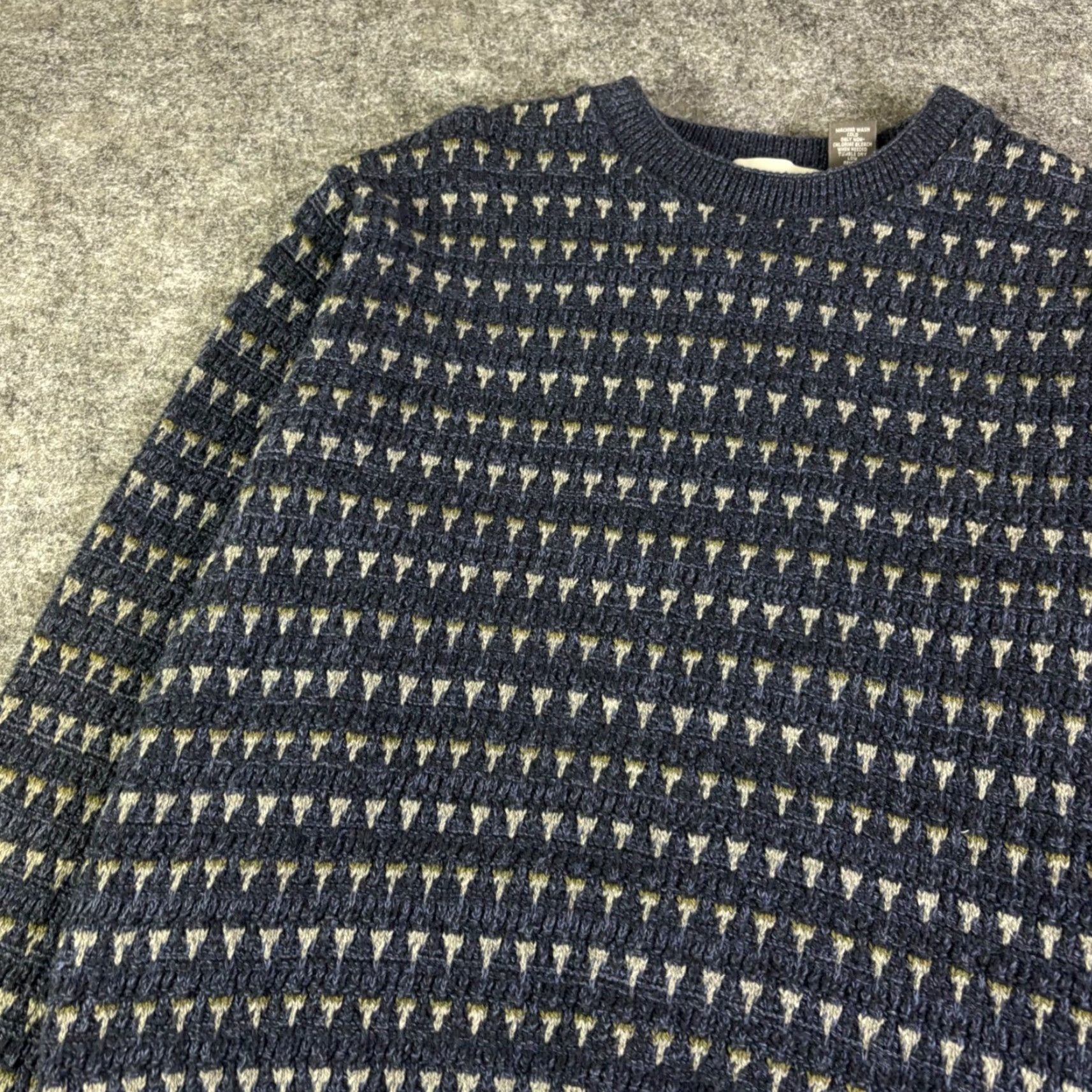 Vintage David Taylor Mens Navy Blue Tan Knit Crewneck Sweater Small Cotton Blend Size US S / EU 44-46 / 1 - 7 Thumbnail