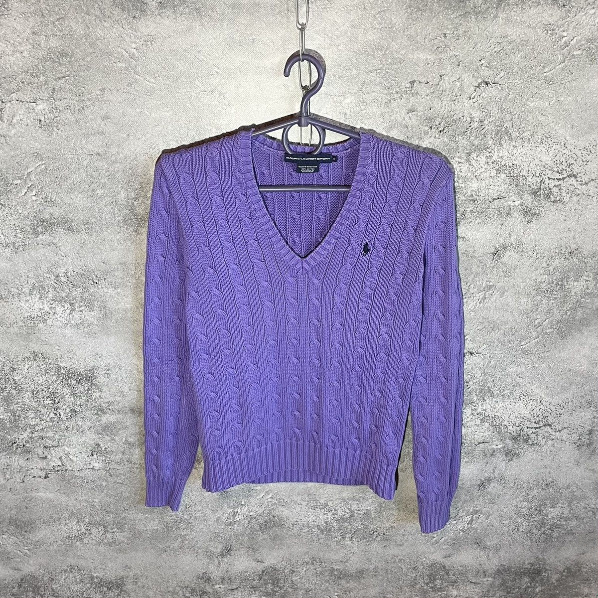 Polo Ralph Lauren Polo Ralph Lauren Sport Cable Knit V-Neck Sweater Purple Size S / US 4 / IT 40 - 1 Thumbnail