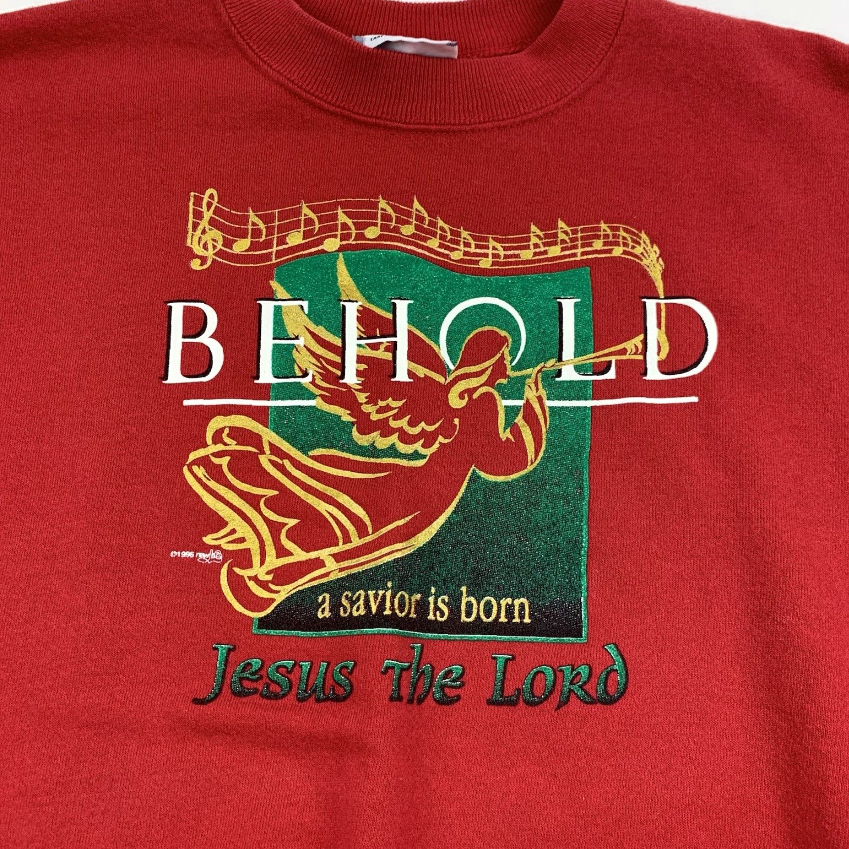 Lee VINTAGE Lee Sweatshirt Shirt Adult XL Red Jesus Christ Lord Savior 90s Christmas Men Pullover Crew Neck Mens Size US XL / EU 56 / 4 - 2 Thumbnail
