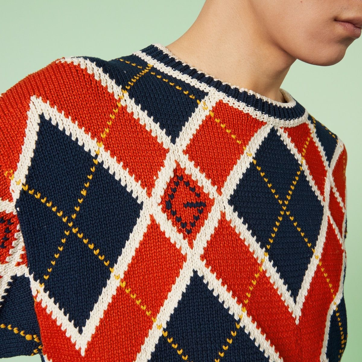 Gucci o1s1wg110925 G Rhombus Argyle Cotton Sweater in Multicolor Size US XXL / EU 58 / 5 - 3 Thumbnail