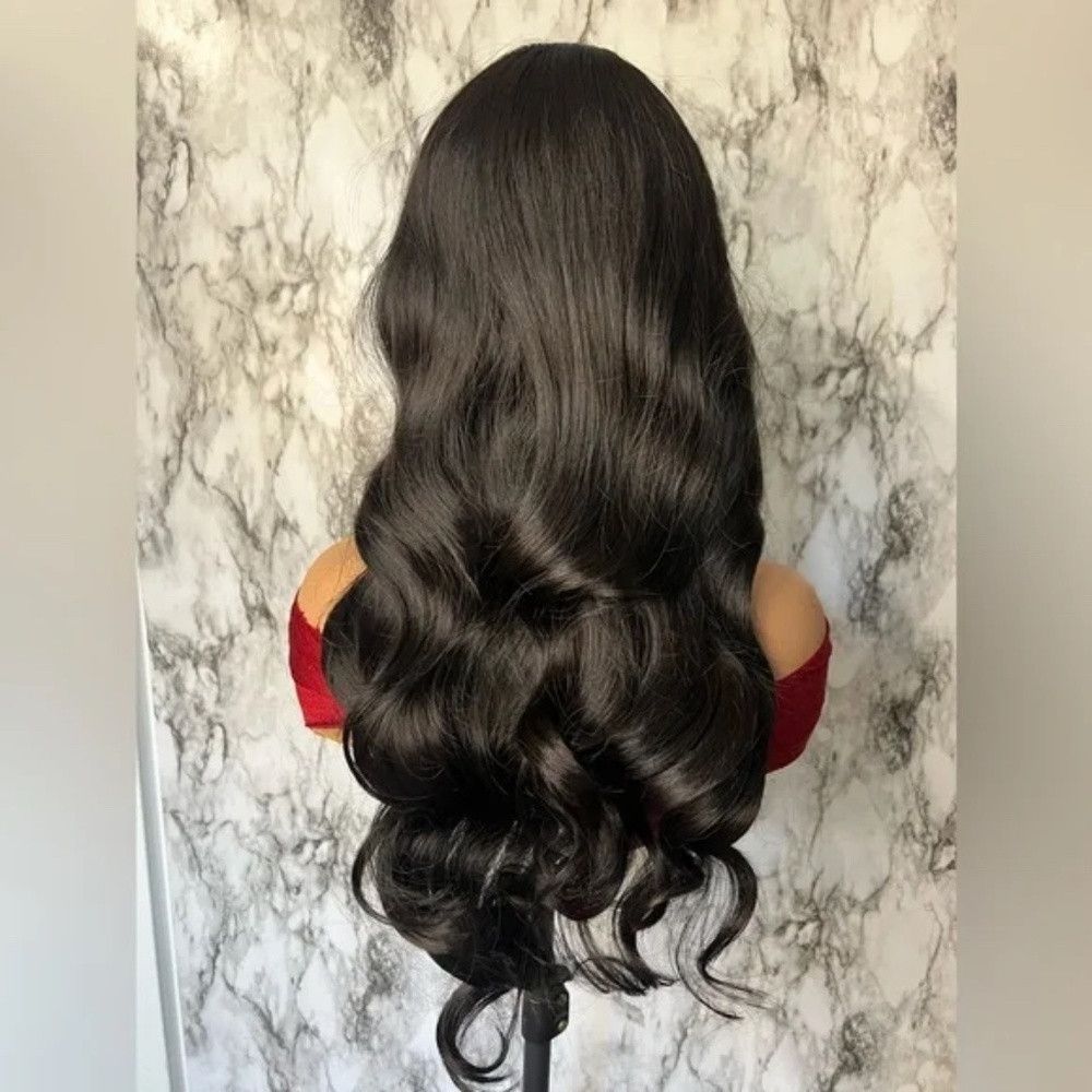 Other 26 Inch Long Wave Curly Black Wig with Bangs density 200% Size ONE SIZE - 5 Thumbnail