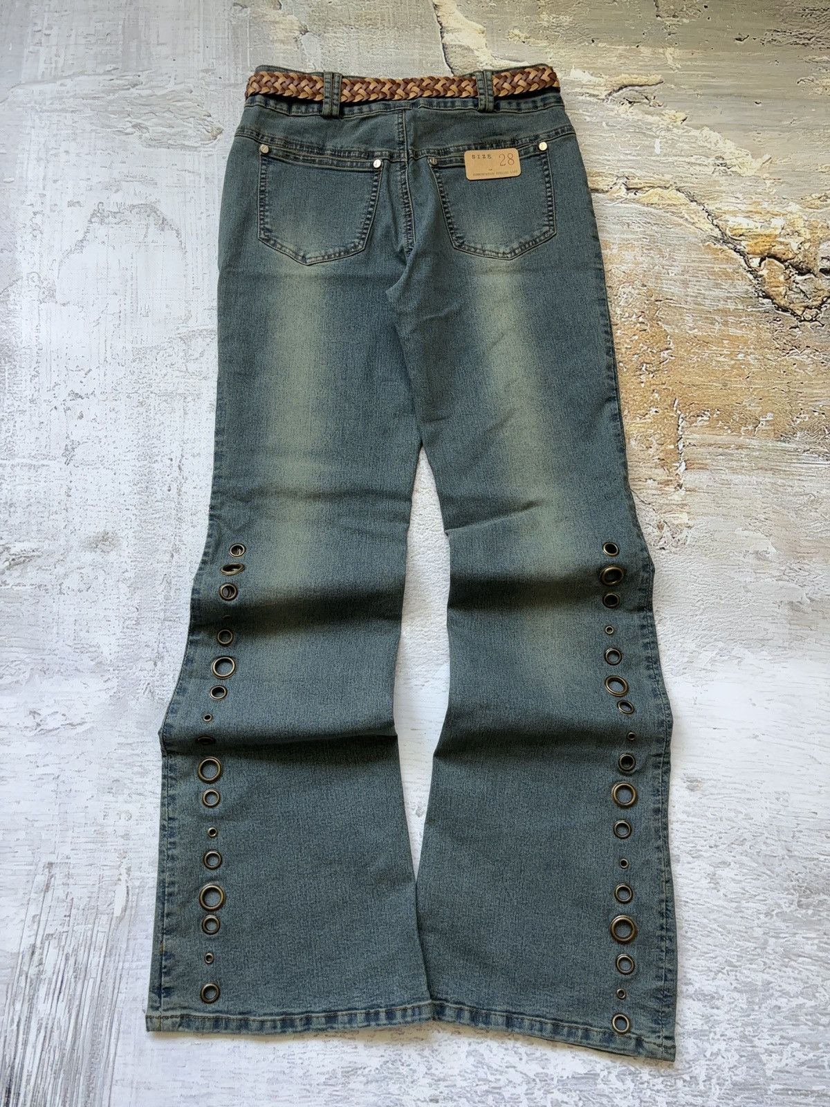 Vintage Deadstock vintage flared eyelet jeans belted pants Size 27" / US 4 / IT 40 - 5 Thumbnail