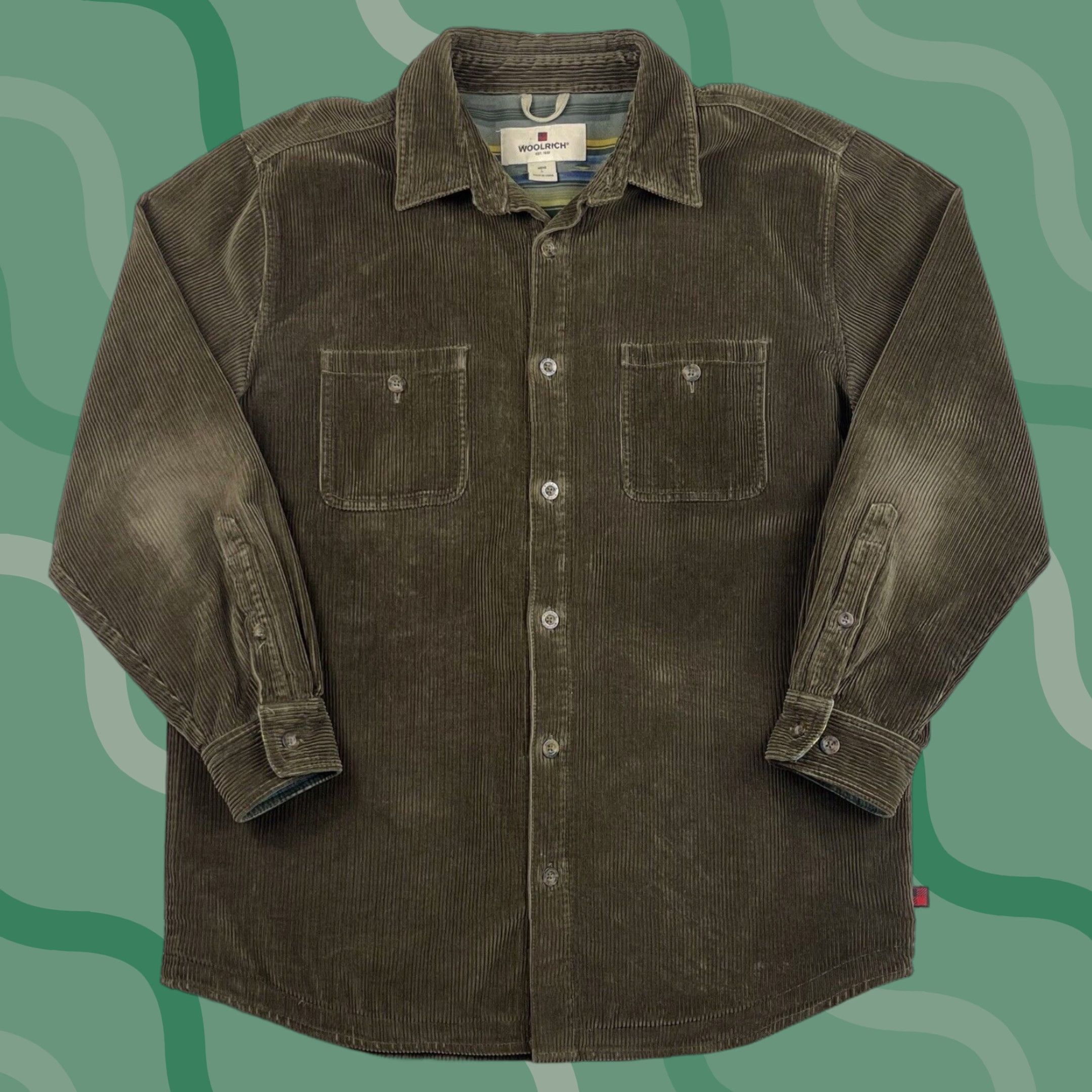 Vintage Woolrich Corduroy Shirt Jacket Lined Sz Large Brown 90s Aztec Workwear Mens Size US L / EU 52-54 / 3 - 1 Thumbnail