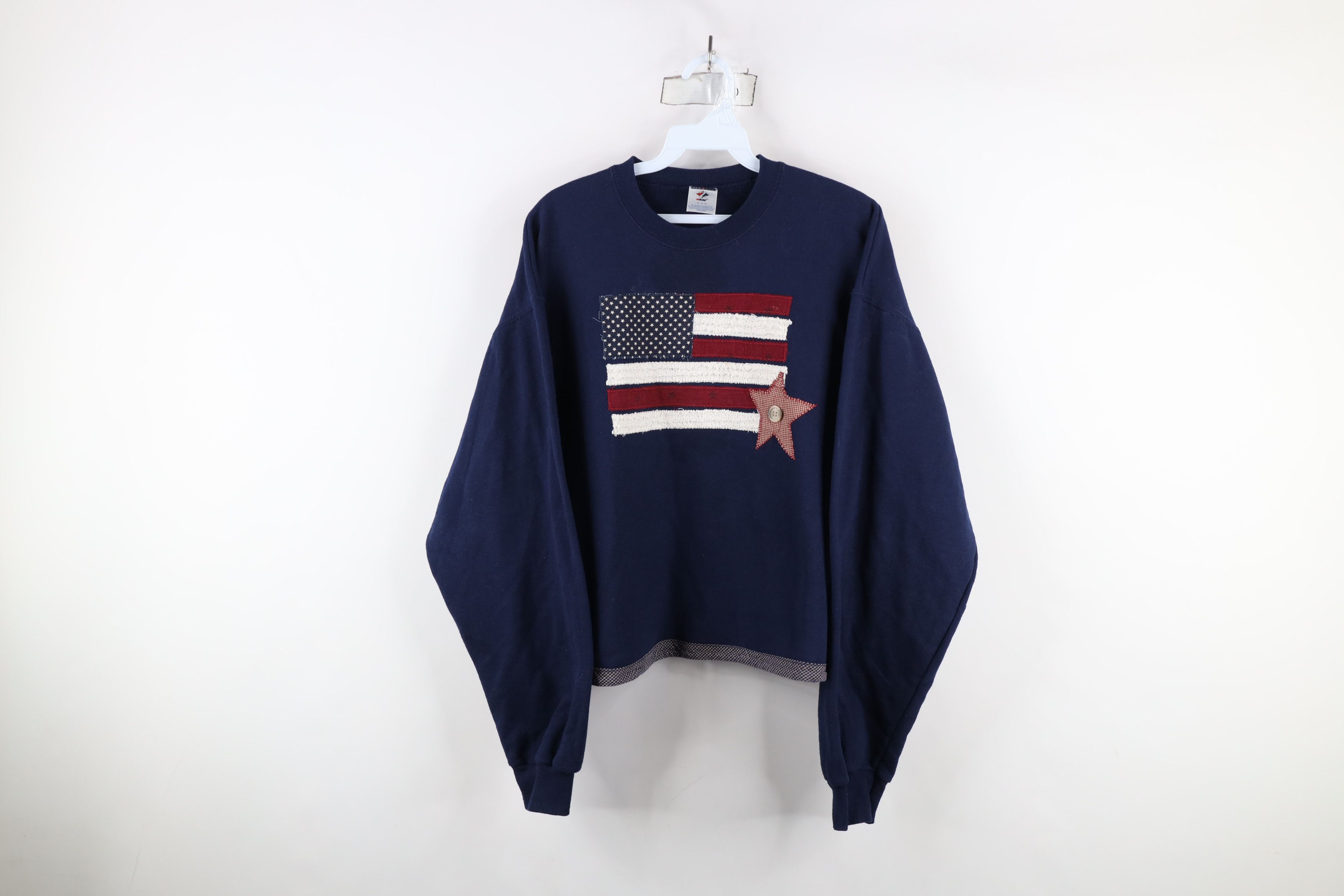 Vintage Vintage 90s Streetwear Cropped USA Flag Sweatshirt Blue Size M / US 6-8 / IT 42-44 - 1 Thumbnail