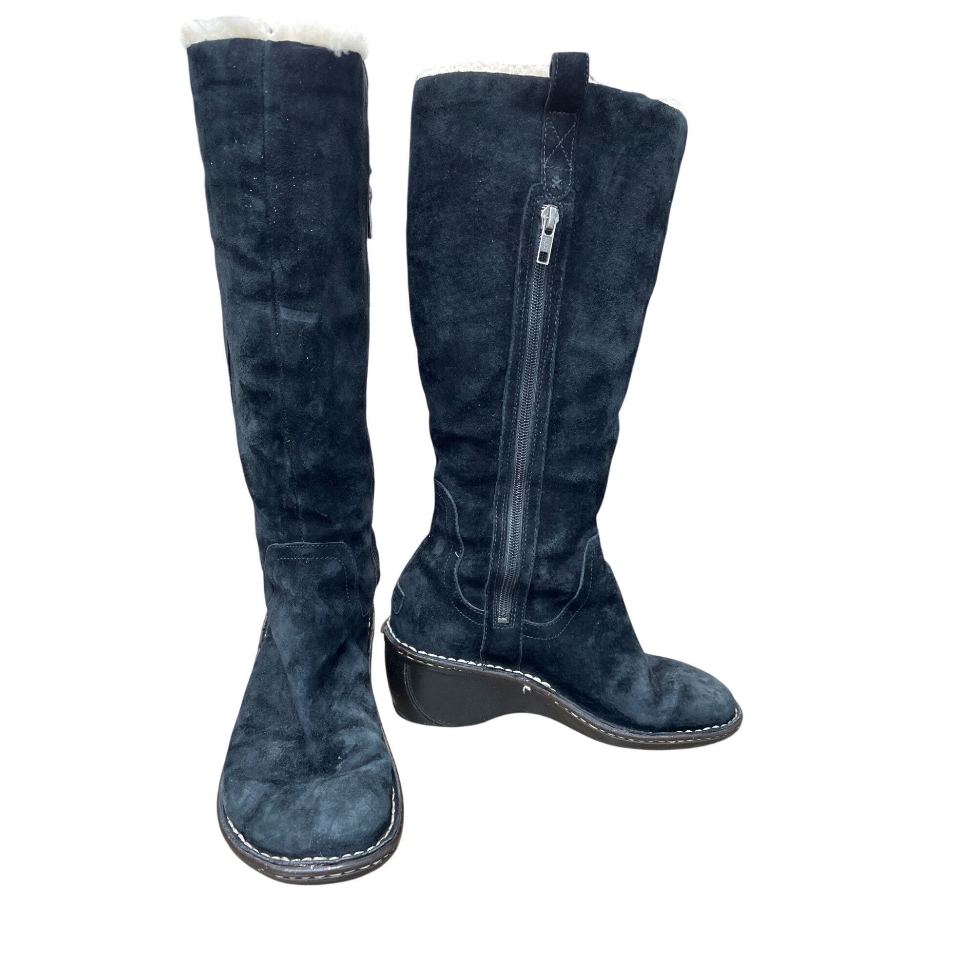 UGG Australia Womens Black Leather Sheep Lined Knee Winter B