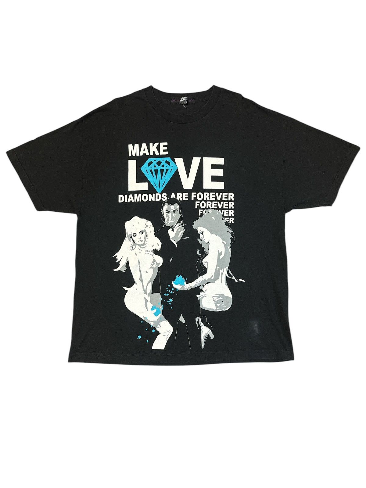 Vintage Make Love Not War James Bond Tee XXL Black