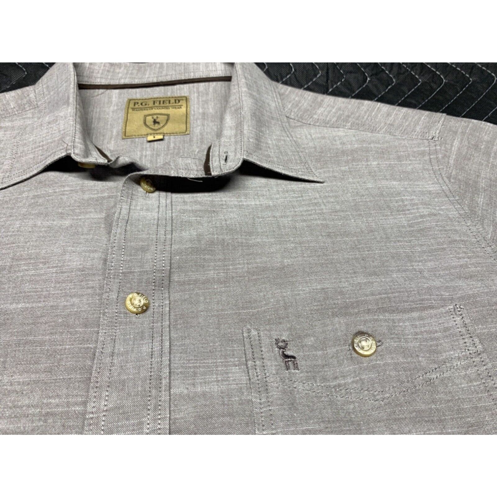Vintage Masters Mens Short Sleeve Button Up Shirt Large Taupe Country Theme Size US L / EU 52-54 / 3 - 7 Thumbnail